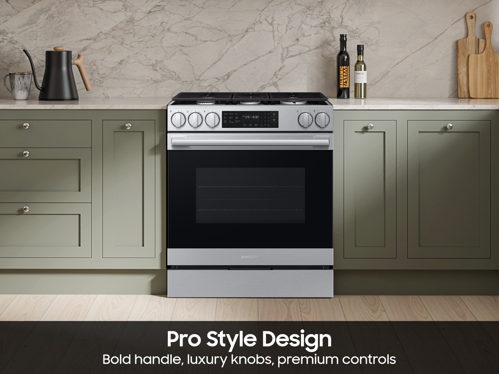 Bespoke Smart Slide-in Gas Range Pro Style Design | Air Fry Max | True Convection Fingerprint Resistant Stainless Steel