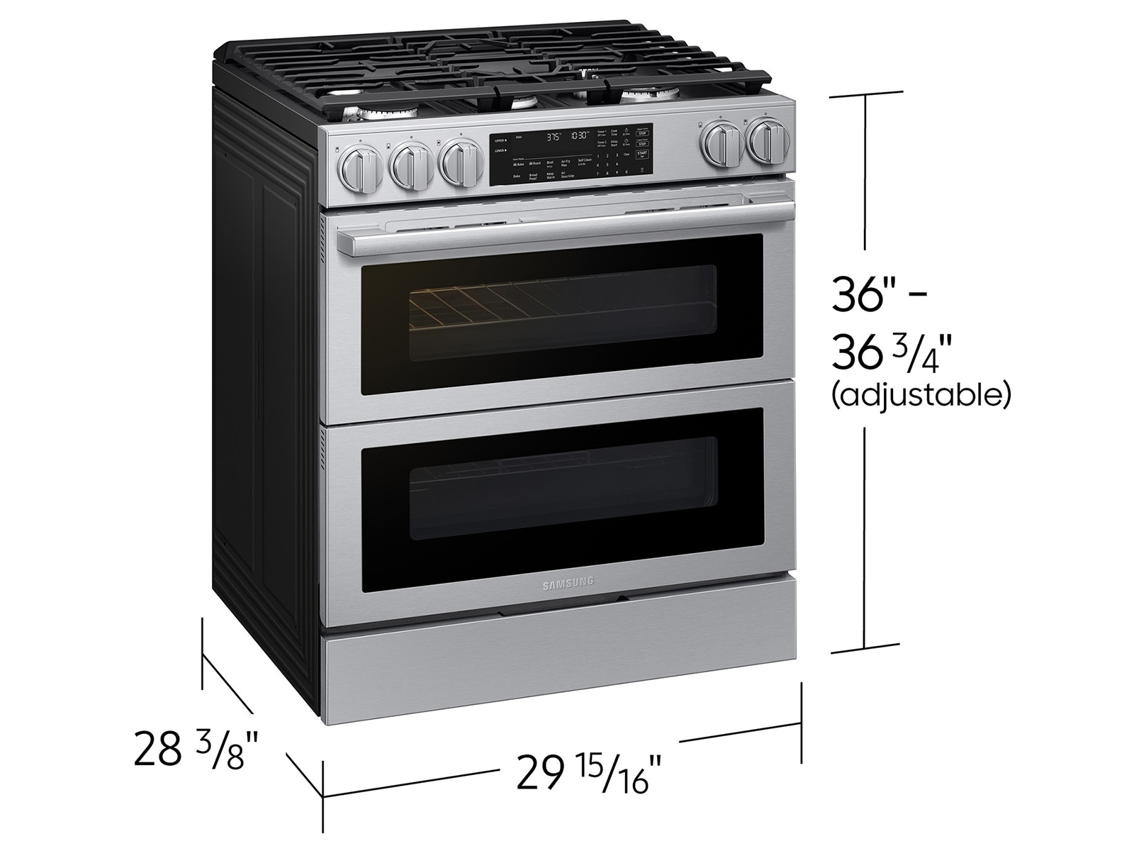Dimensions of Bespoke Smart Slide-In Gas Range with Flex Duo™ Oven and Dual True Convection | Samsung US