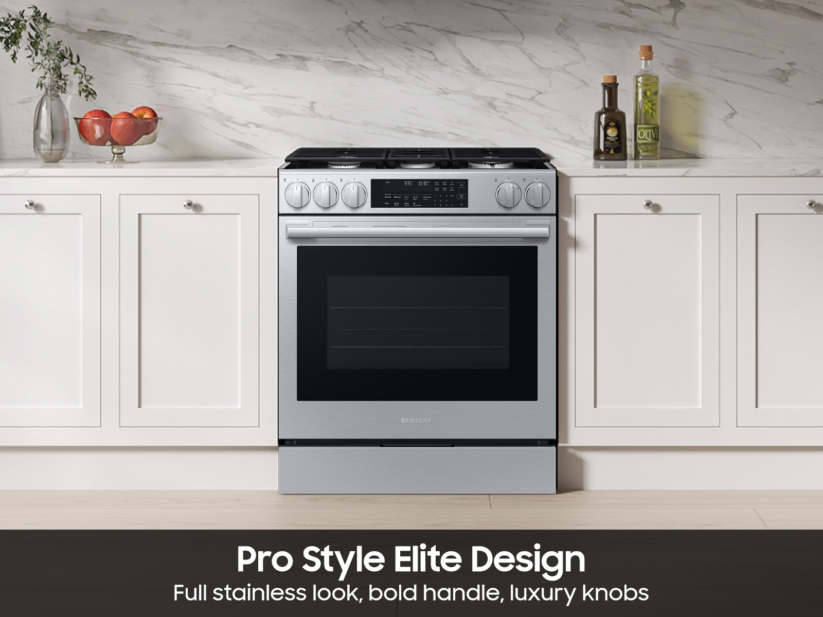 Bespoke Smart Slide-In Gas Range with Illuminated Precision Knobs, No Preheat Air Fry Max and True Convection | Samsung US featuring its Pro Style Design