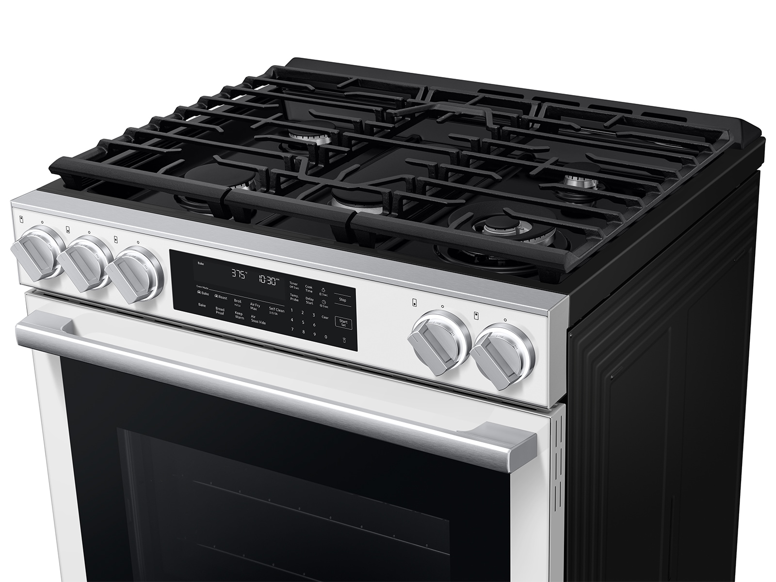 Bespoke Smart Slide-in Gas Range Pro Style Elite Design | Illuminated Knobs | Air Fry Max White Glass