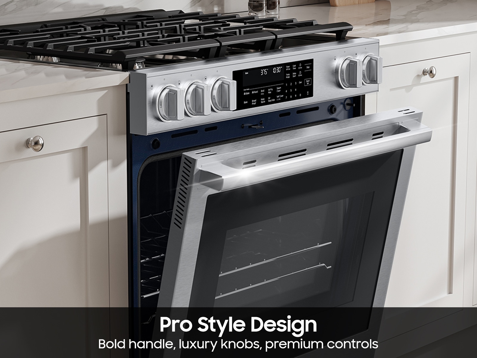 Bespoke Smart Slide-In Dual Fuel Range with Illuminated Precision Knobs, No Preheat Air Fry Max and True Convection   featuring Pro Style Design