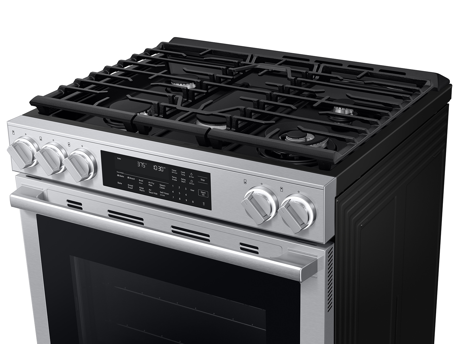 Detail image showing closeup of of Bespoke Smart Slide-In Dual Fuel Range with Illuminated Precision Knobs, No Preheat Air Fry Max and True Convection   