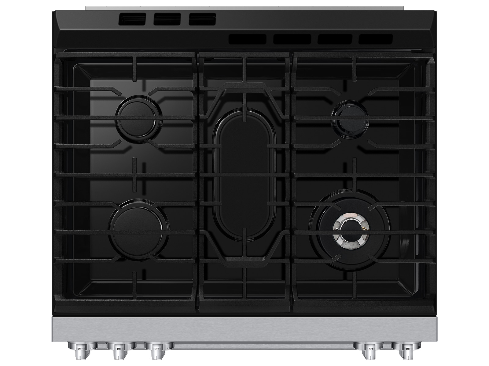 Top view of Bespoke Smart Slide-In Dual Fuel Range with Illuminated Precision Knobs, No Preheat Air Fry Max and True Convection  