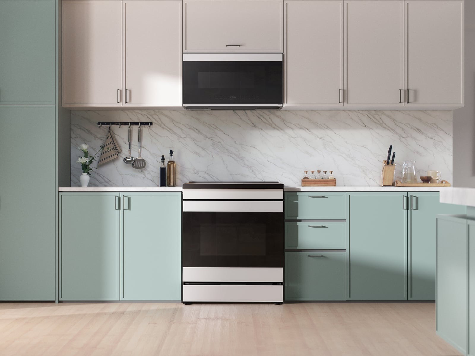 Bespoke 6.3 cu. ft. Smart Slide-In Induction Range with AI Home &amp; Smart Oven Camera in White Glass Clean White