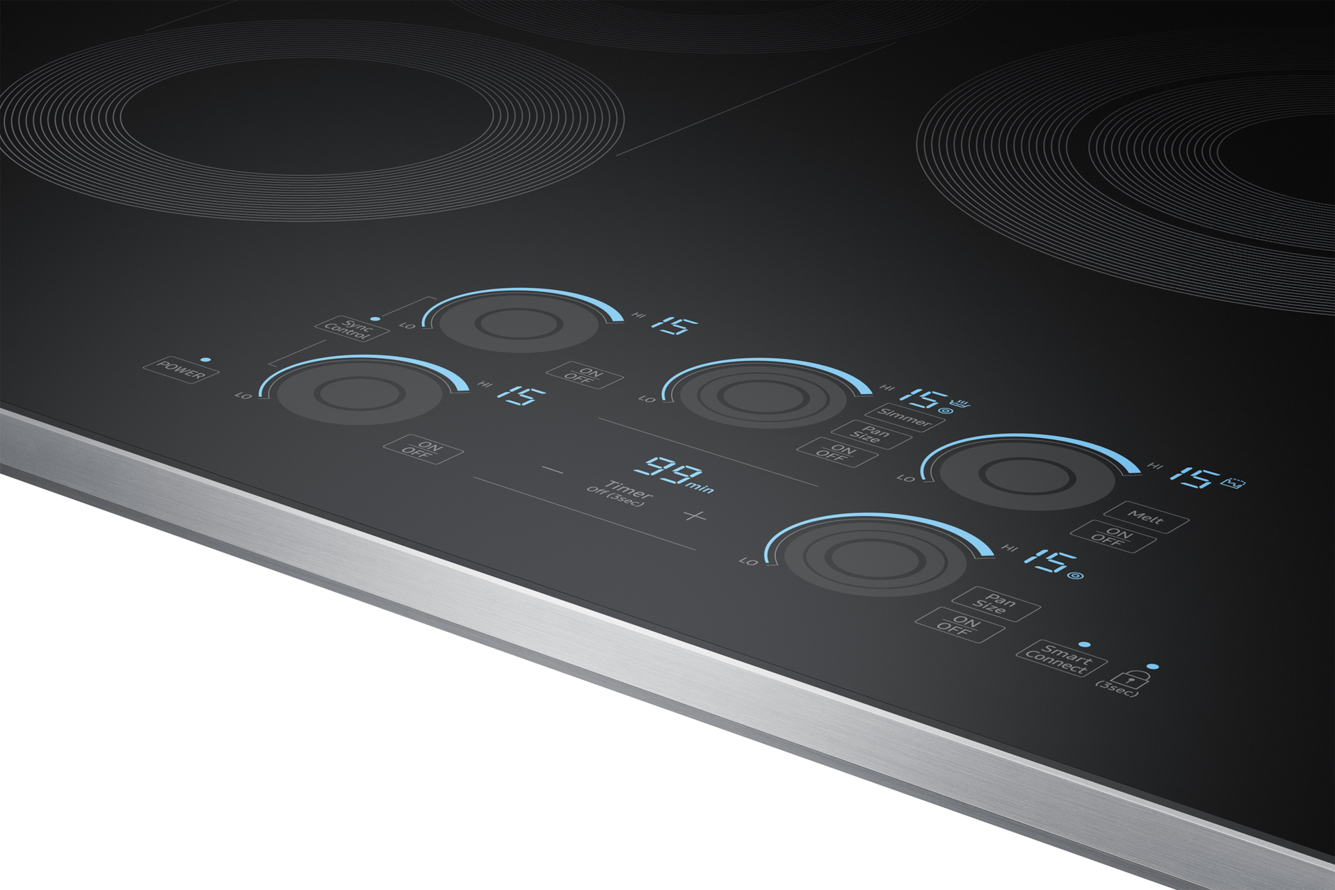30" Smart Electric Cooktop with Sync Elements in Stainless Steel Illuminated-Indicator2 Silver 