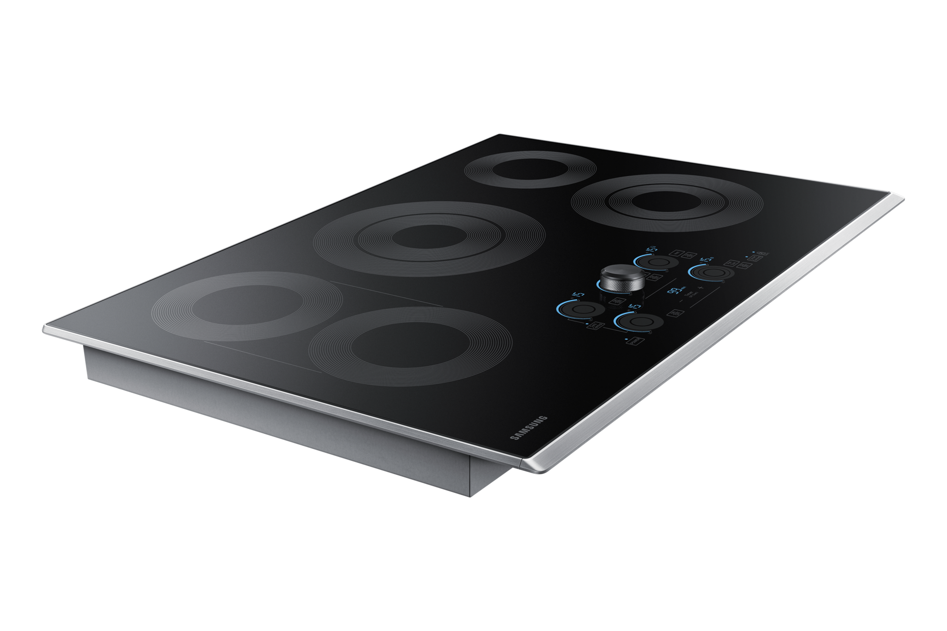 30" Smart Electric Cooktop with Sync Elements in Stainless Steel L-Perspective Silver 