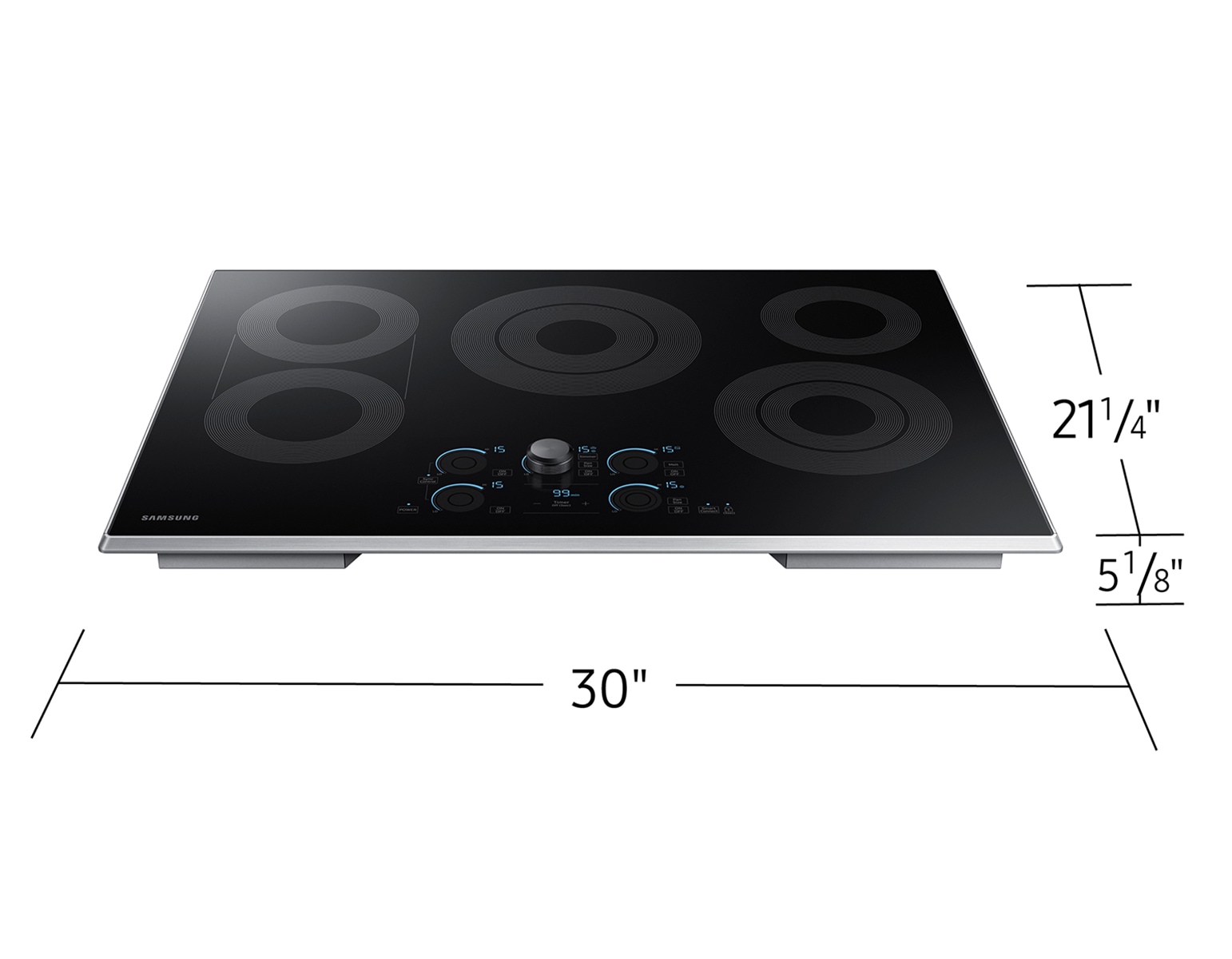 30" Smart Electric Cooktop with Sync Elements in Stainless Steel Front-Perspective Silver 