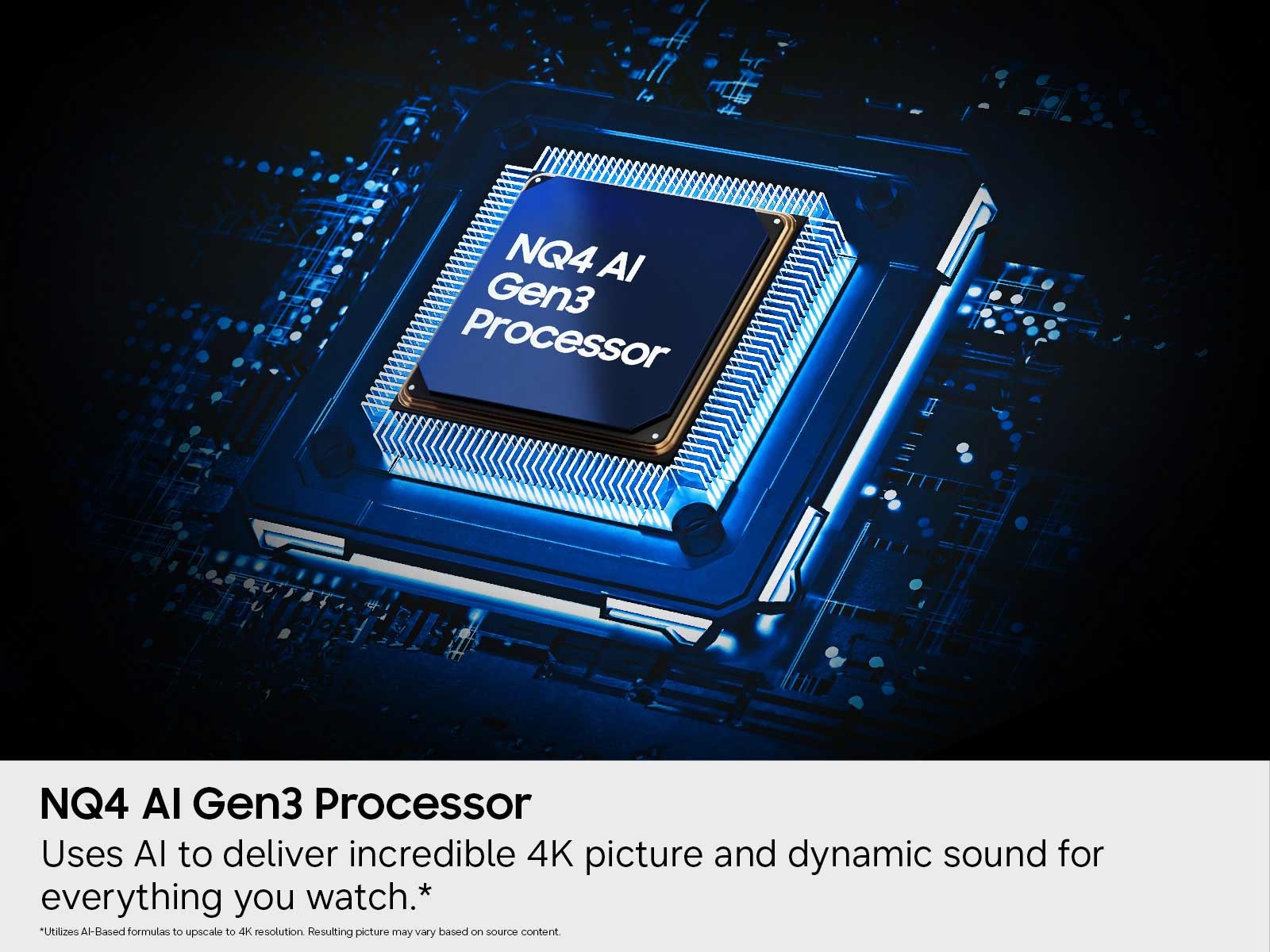 A close-up shot of a NQ4 AI Gen3 Processor on the mother board of a Samsung OLED S95H TV.