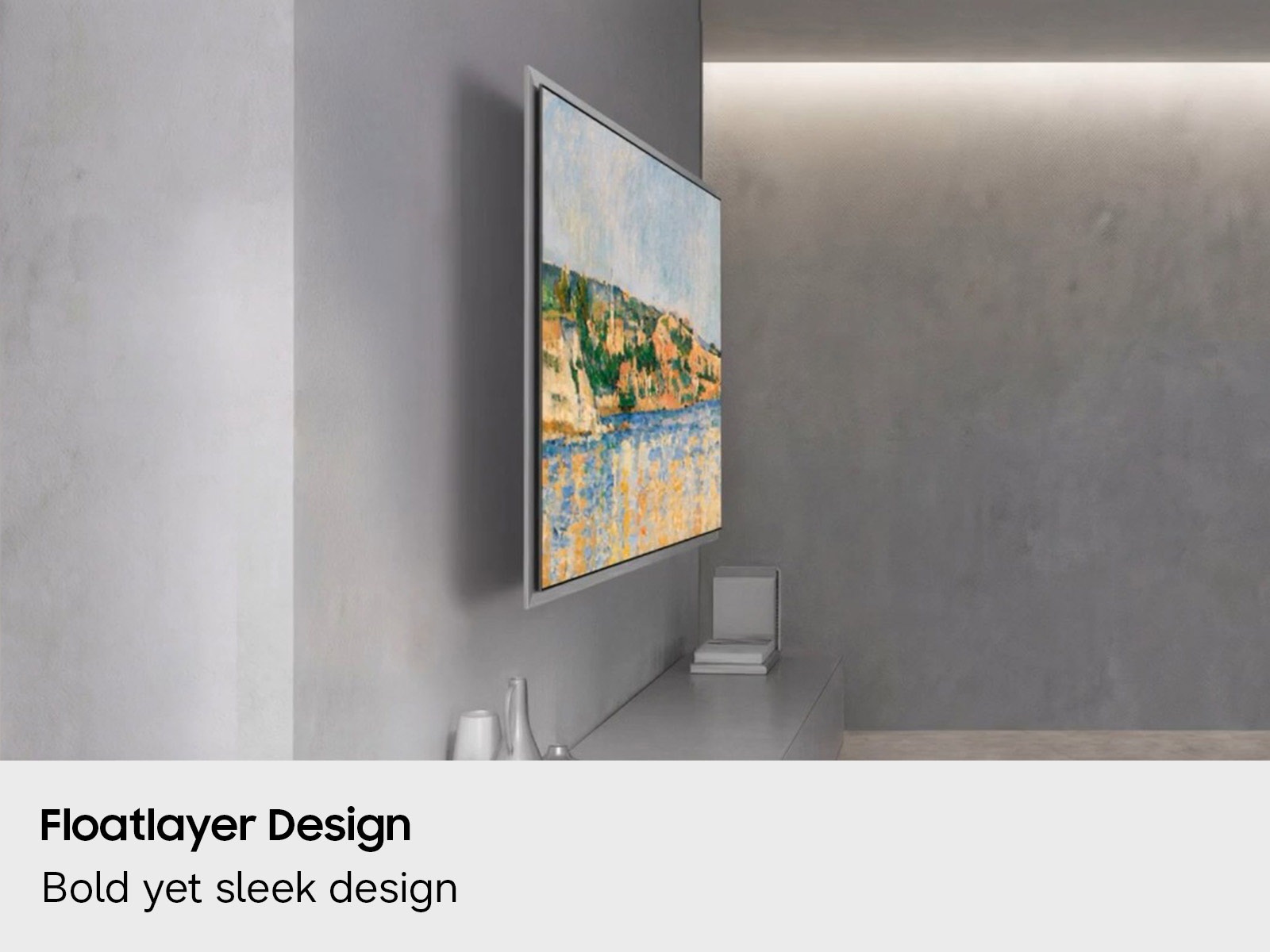 A lifestyle shot demonstrating the bold, sleek FloatLayer design of the OLED S95H Smart TV.