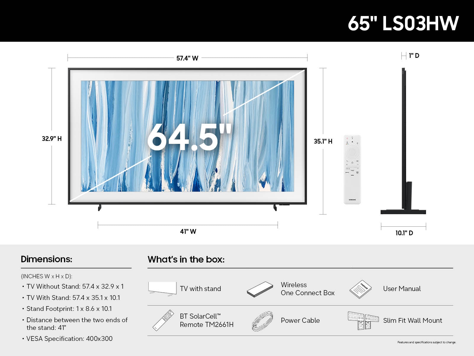 A diagram of the Frame Pro's specifications and dimensions.
