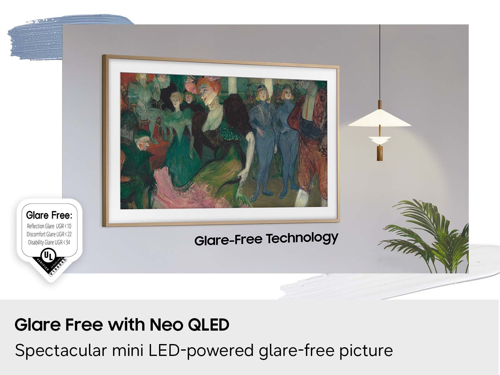 A lifestyle shot showing the Glare-Free display of the Frame Pro TV.