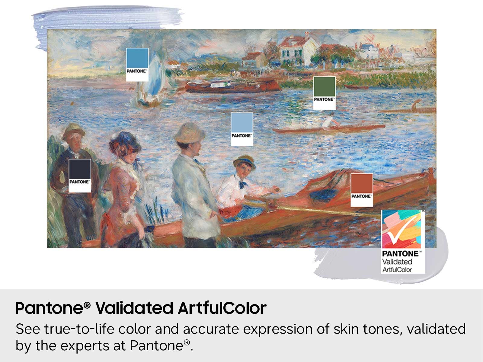 A screenshot showing Pantone Validated Artful Color being used to verify the colors of an impressionist painting being shown on the Frame Pro TV.