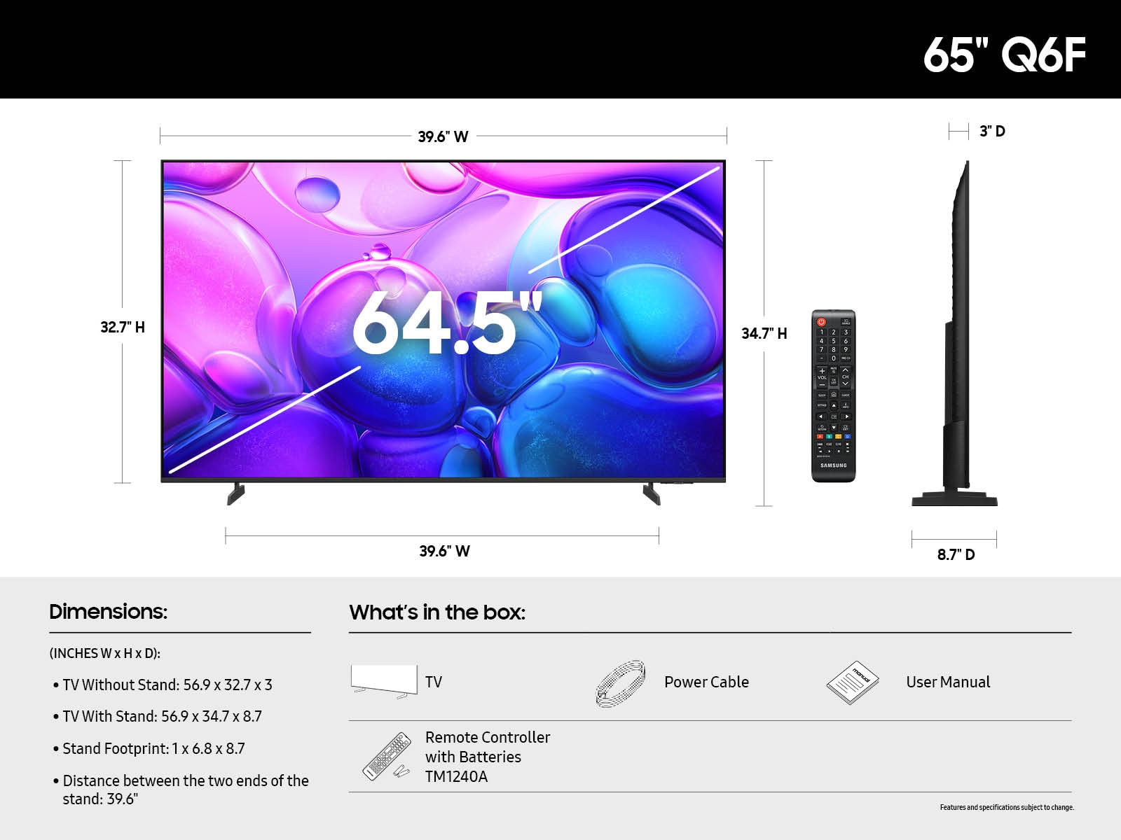 65" Class QLED Q6F 4K Samsung Vision AI Smart TV (2025) Black