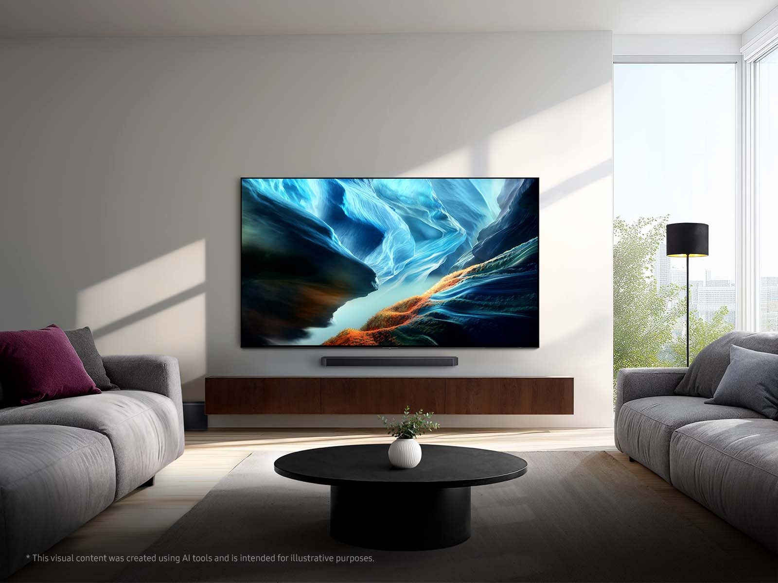 A lifestyle image of the OLED S90H Smart TV.