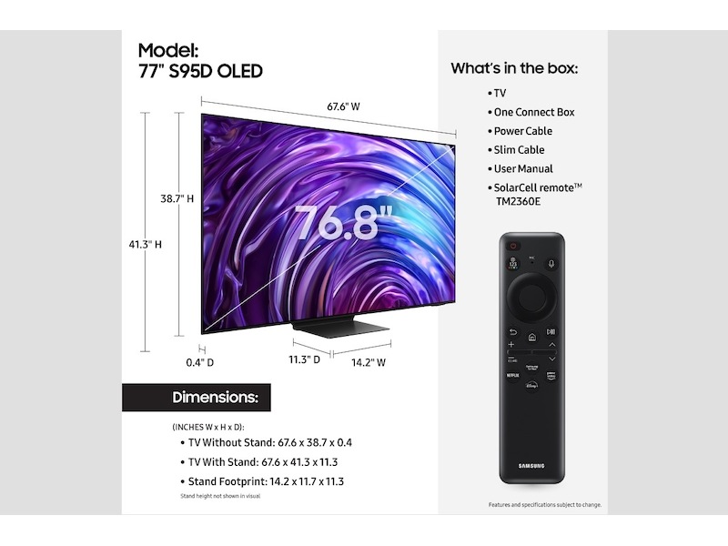 {size} Inch OLED S95D 4K Tizen OS Smart TV (2024) Front2 Black 