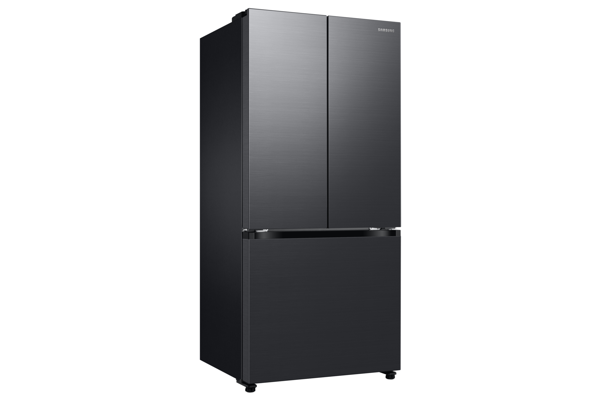 18 cu. ft. Counter Depth 3-Door French Door Refrigerator in Matte Black Steel L-Perspective Black 