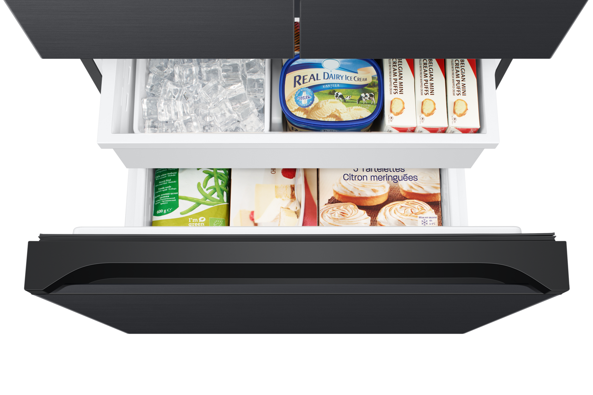 18 cu. ft. Counter Depth 3-Door French Door Refrigerator in Matte Black Steel Detail-Freezer-Box-Food4 Black 
