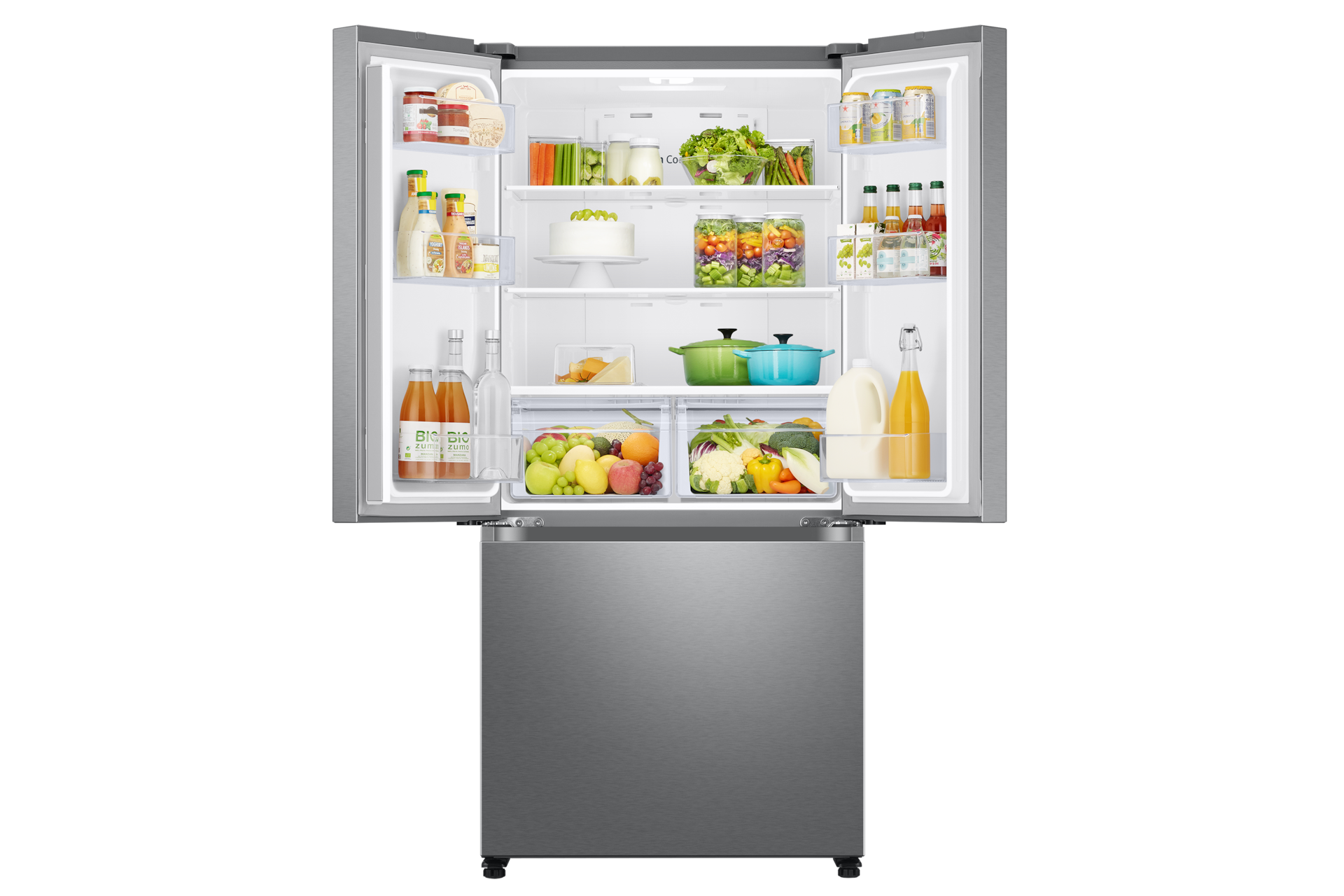 Samsung 18 cu. ft. Smart Counter Depth 3-Door French Door Refrigerator in Silver(RF18A5101SR/AA) on Fridge.com