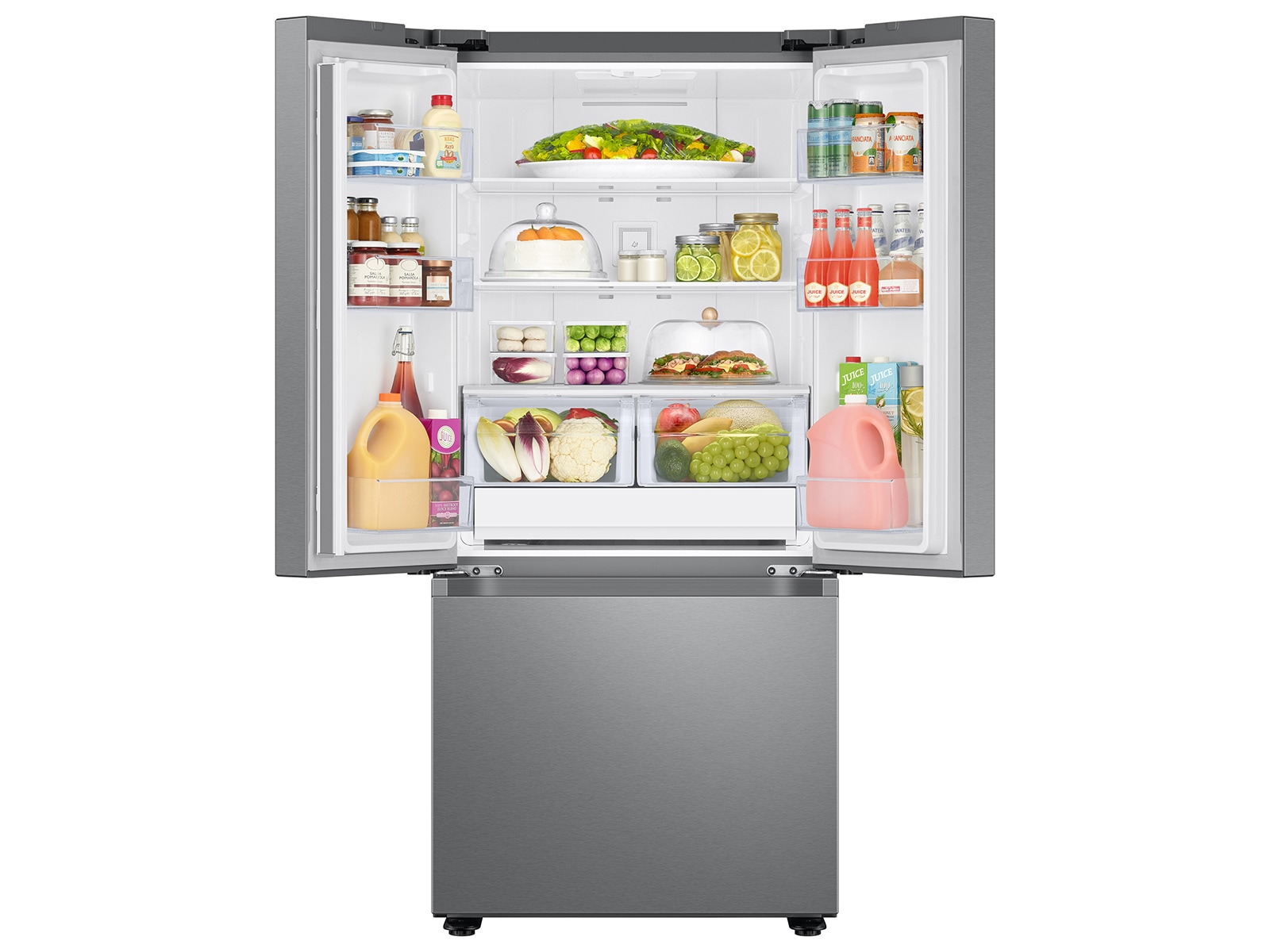 RF4500A French Door Refrigerator with Flat Door Design Front-Open2 Silver 