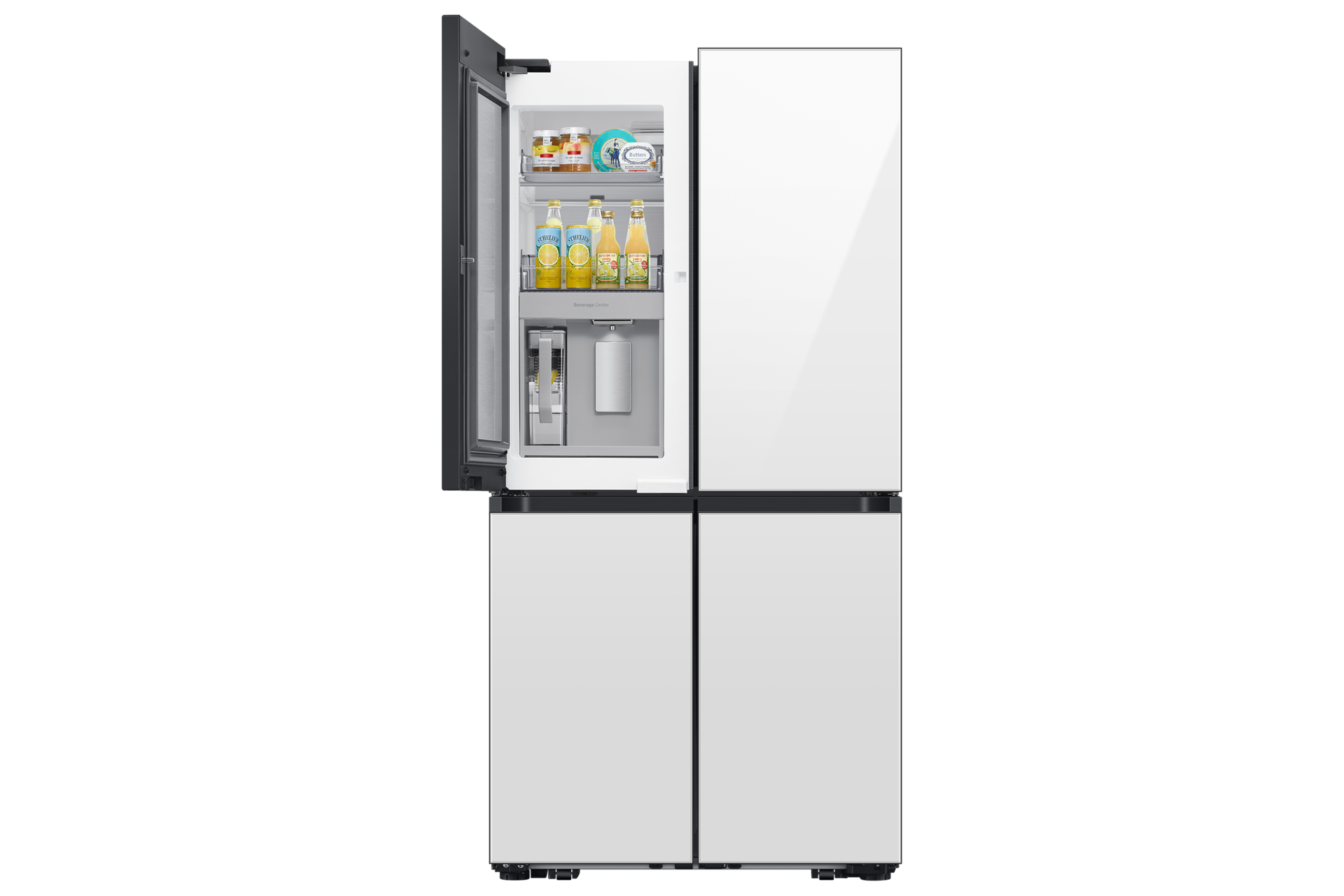 BESPOKE RF9000 T Style French Door Refrigerator with Beverage Center™ Front-Open-With-Food2 Clean White 