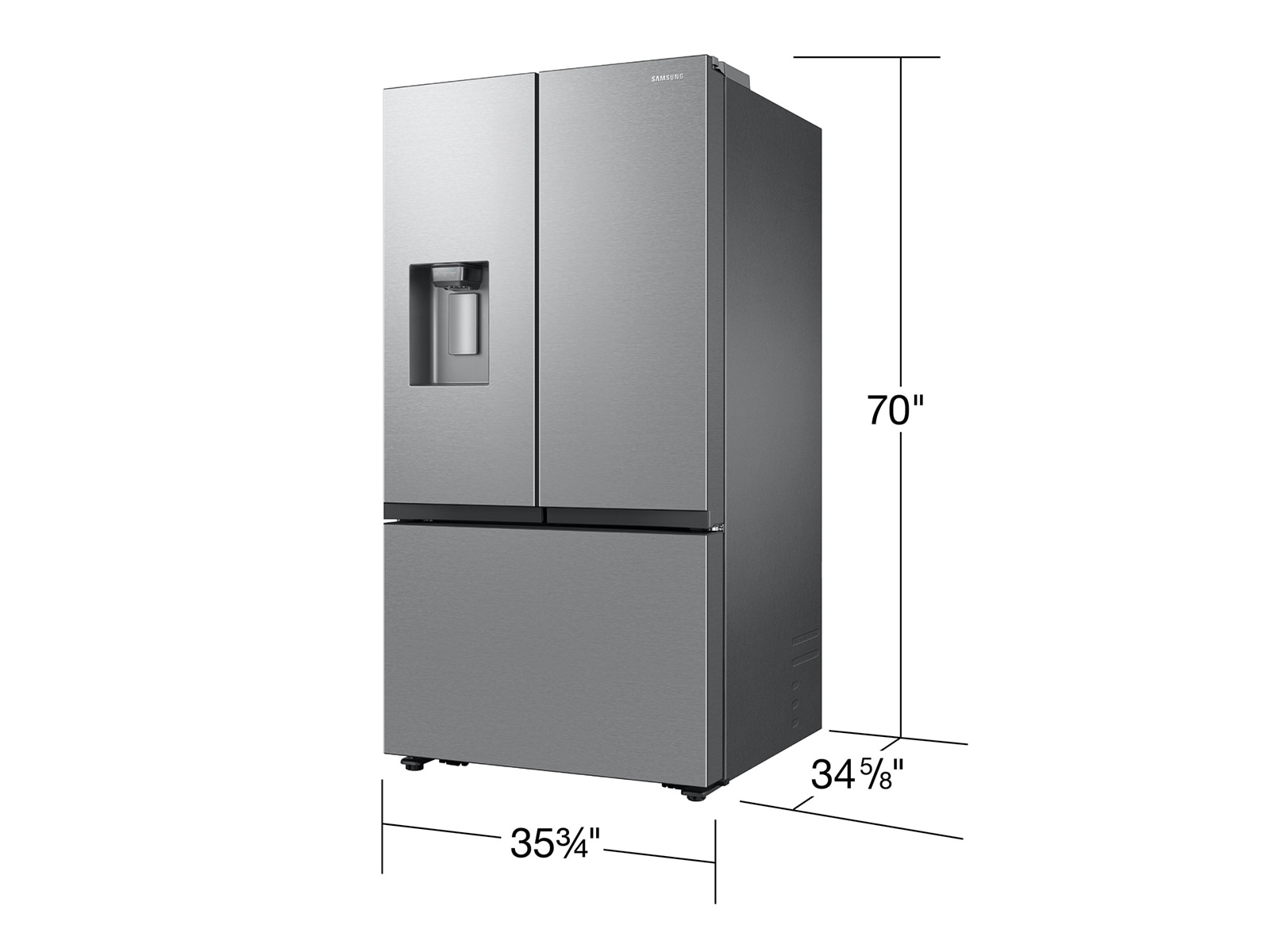 31 cu. ft. Mega Capacity 3-Door French Door Refrigerator with External Water and Ice Dispenser R-Perspective Silver 