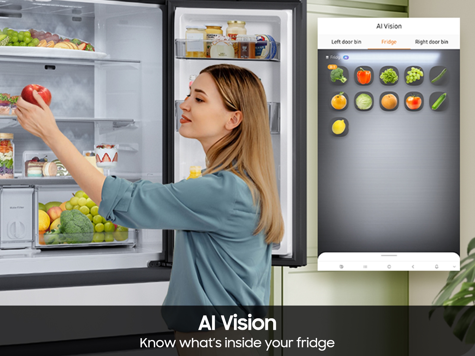 Bespoke AI Refrigerator FDR Family Hub™ Front-Open1 Charcoal GlassMatte Black Steel 