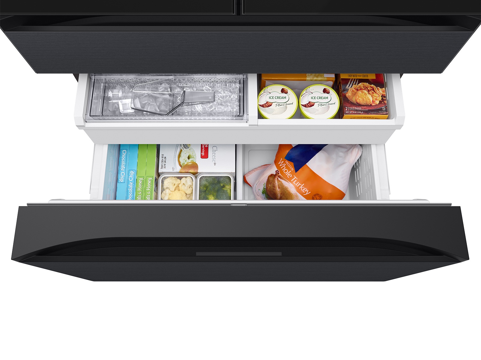 Bespoke AI Refrigerator FDR Family Hub™ Slide-in-Shelf-Food Charcoal GlassMatte Black Steel 