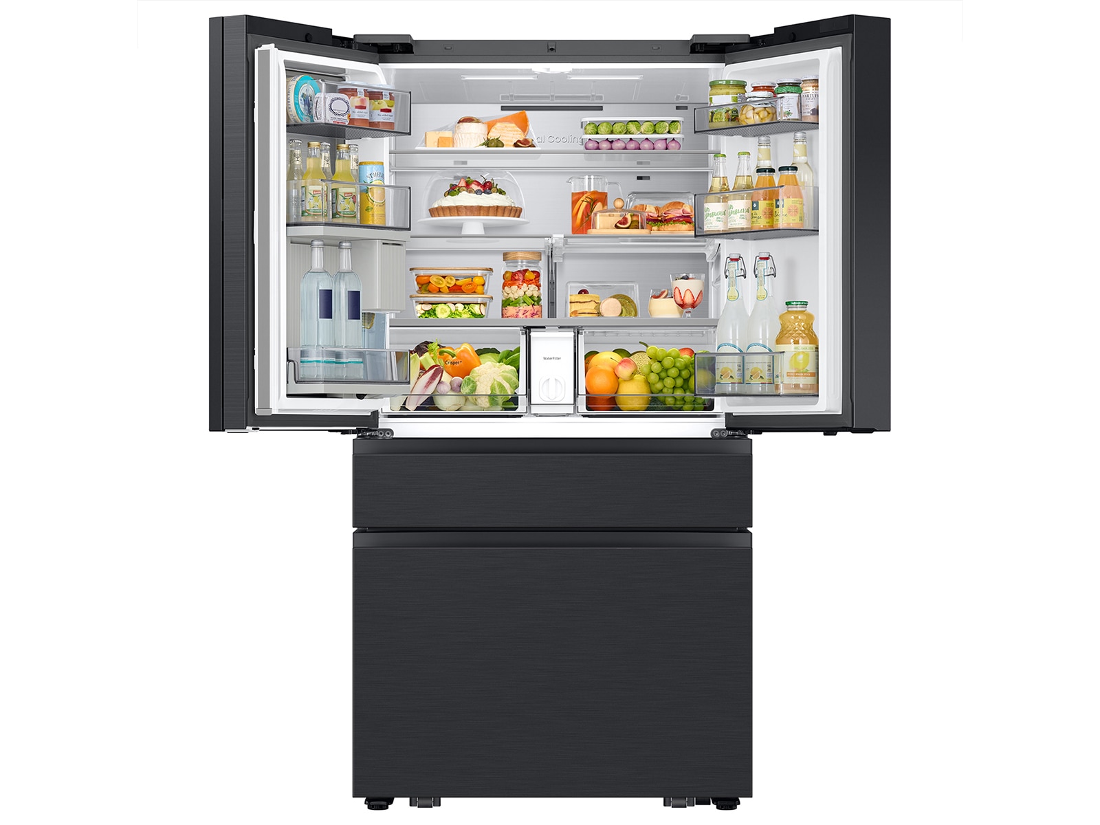 Bespoke AI 4-Door French Door Family Hub™ 32" | AI Vision &amp; Auto Open Door 29 cu.ft. Charcoal Glass and Black and Charcoal 
