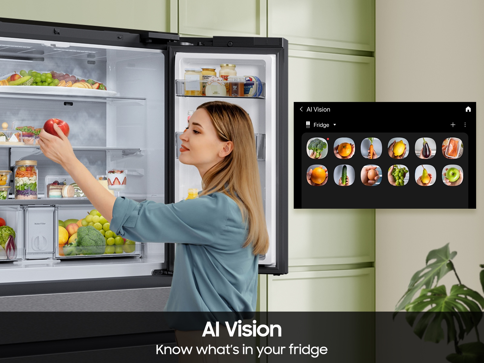 Bespoke RF90F/36 French Door Refrigerators with AI Home Charcoal Glass&amp;Stainless Steel