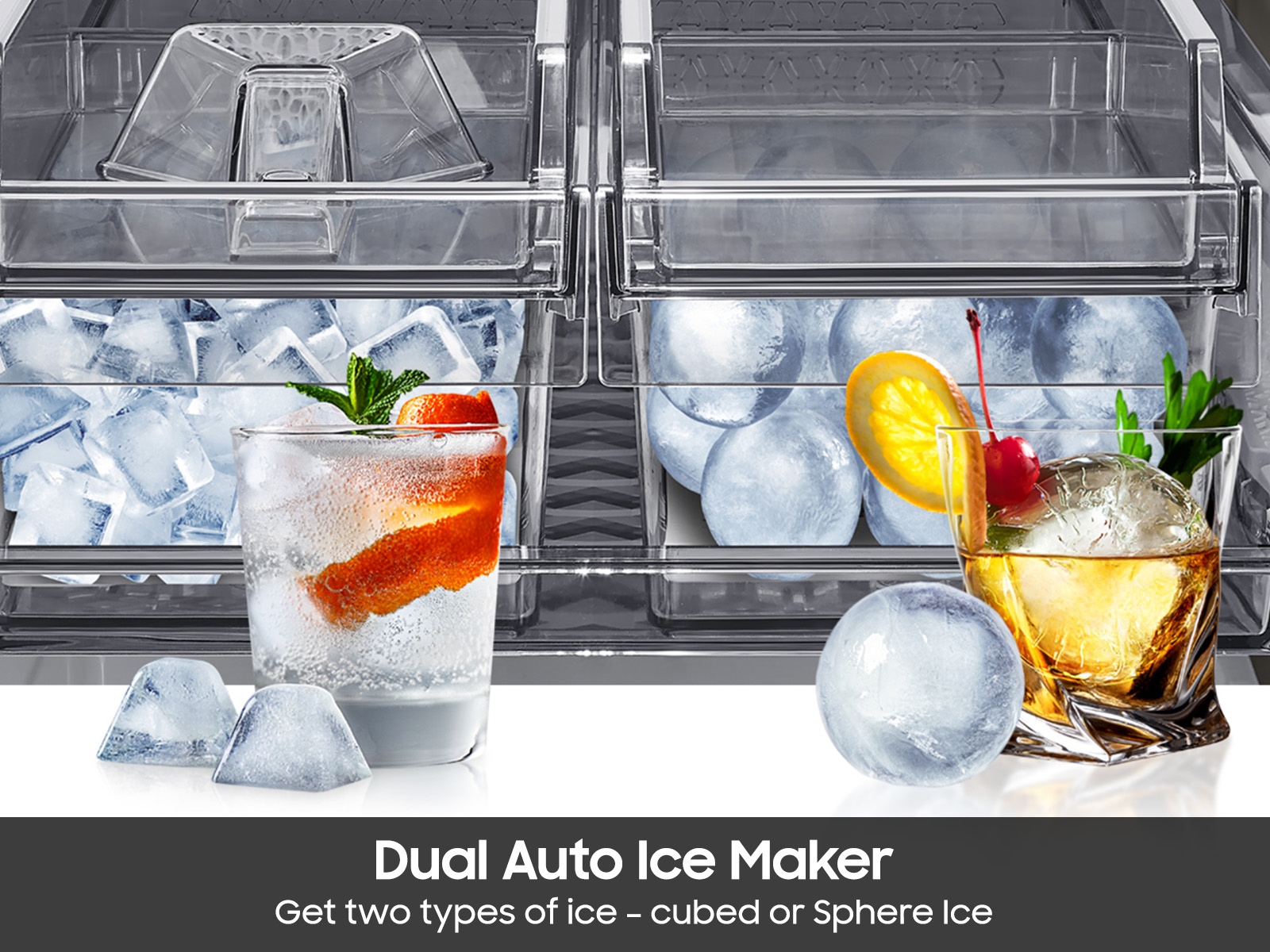 Bespoke 22 cu. ft. Counter Depth 4-Door French Door Refrigerator with Zero Clearance Fit &amp; Dual Auto Ice Maker with Sphere Ice Ice-Maker Stainless Steel 