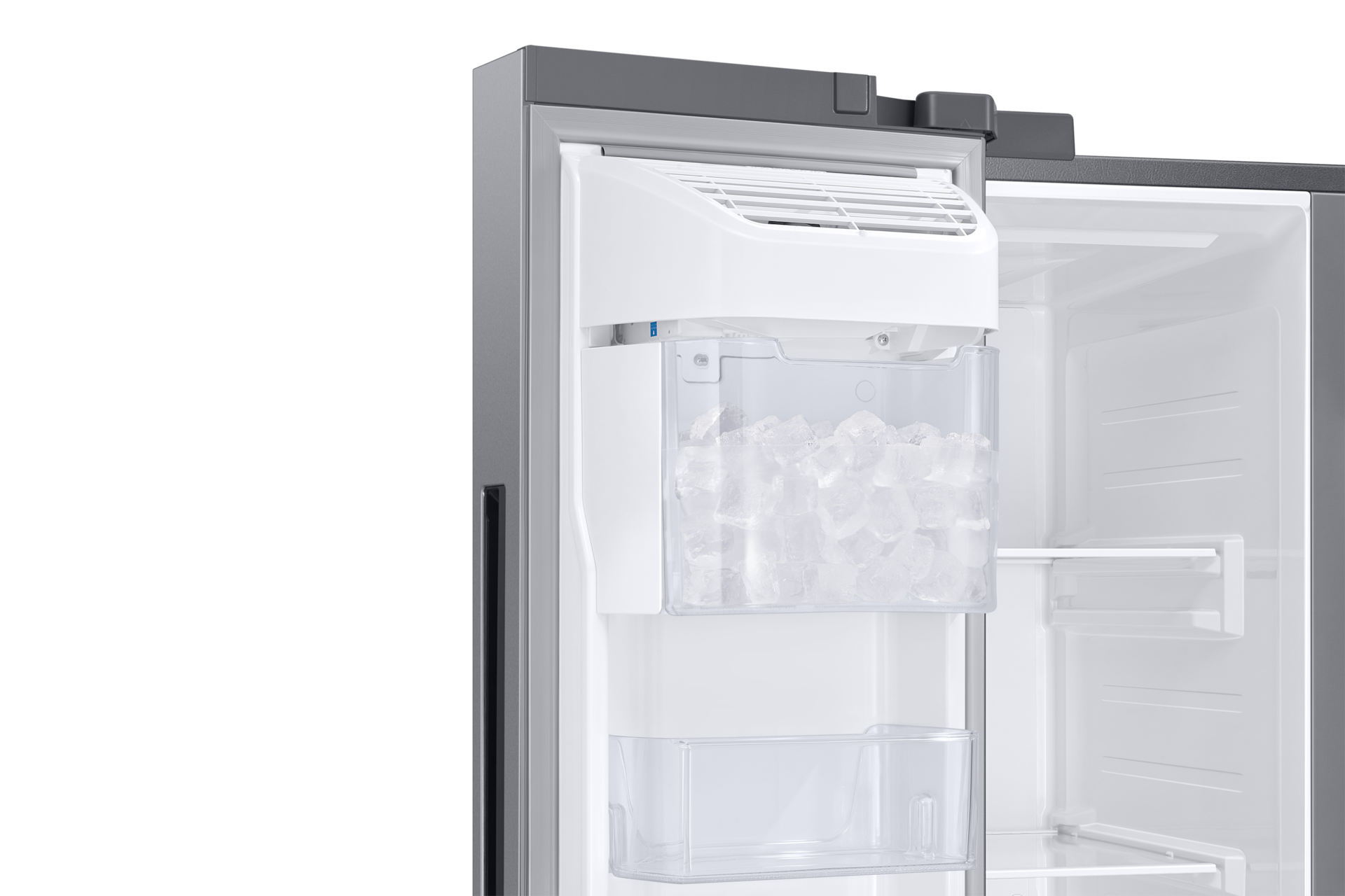 Samsung 23 cu. ft. Smart Counter Depth Side-by-Side Refrigerator in Silver(RS23A500ASR/AA) on Fridge.com