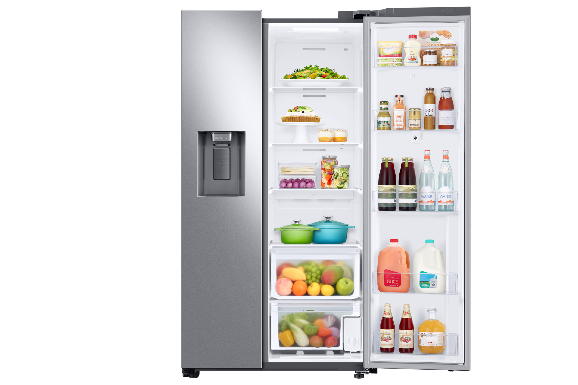26.7 cu. ft. Large Capacity Side-by-Side Refrigerator with Touch Screen Family Hub™ in Stainless Steel Front-Open-With-Food2 Silver Mirror 