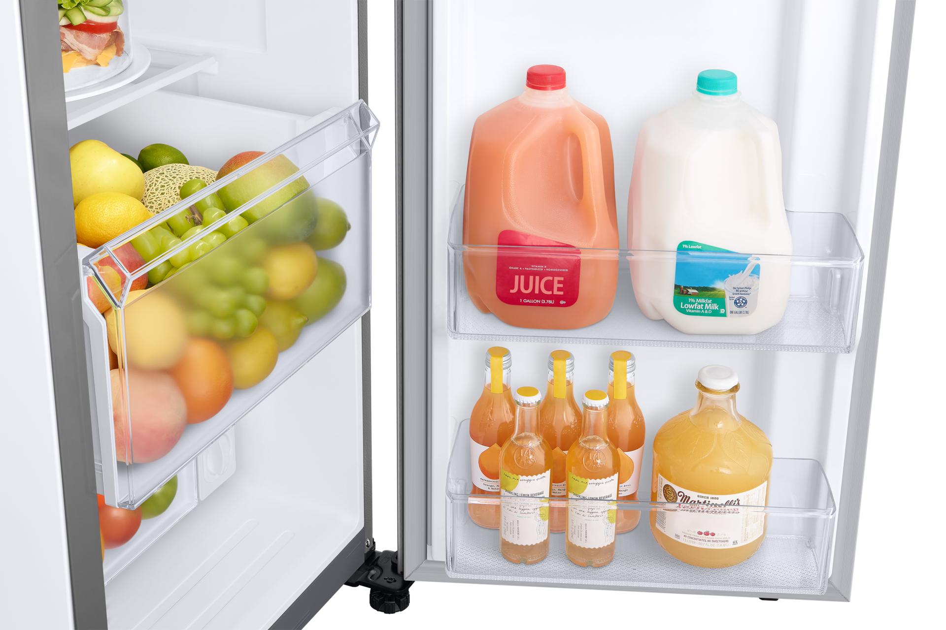 26.7 cu. ft. Large Capacity Side-by-Side Refrigerator with Touch Screen Family Hub™ in Stainless Steel Detail-Gallon-Door-Bin Silver Mirror 