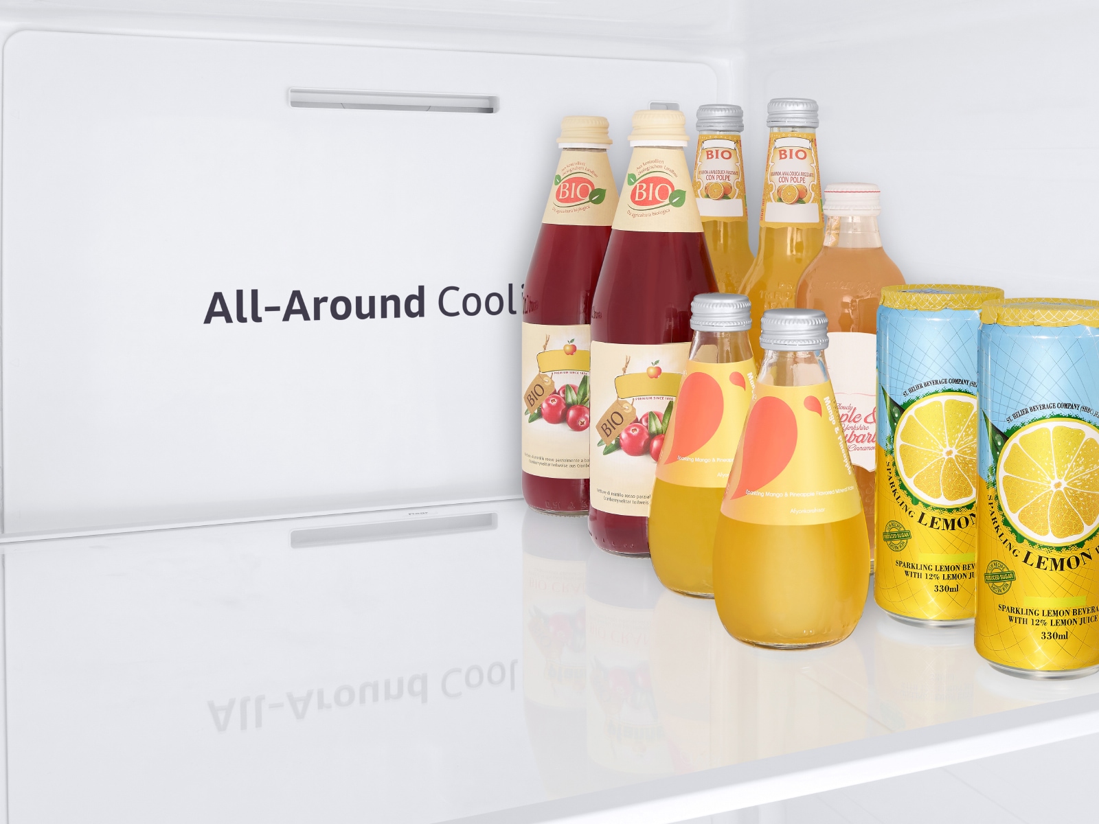 26.7 cu. ft. Large Capacity Side-by-Side Refrigerator with Touch Screen Family Hub™ in Stainless Steel Front-Open-With-Food1 Silver Mirror 