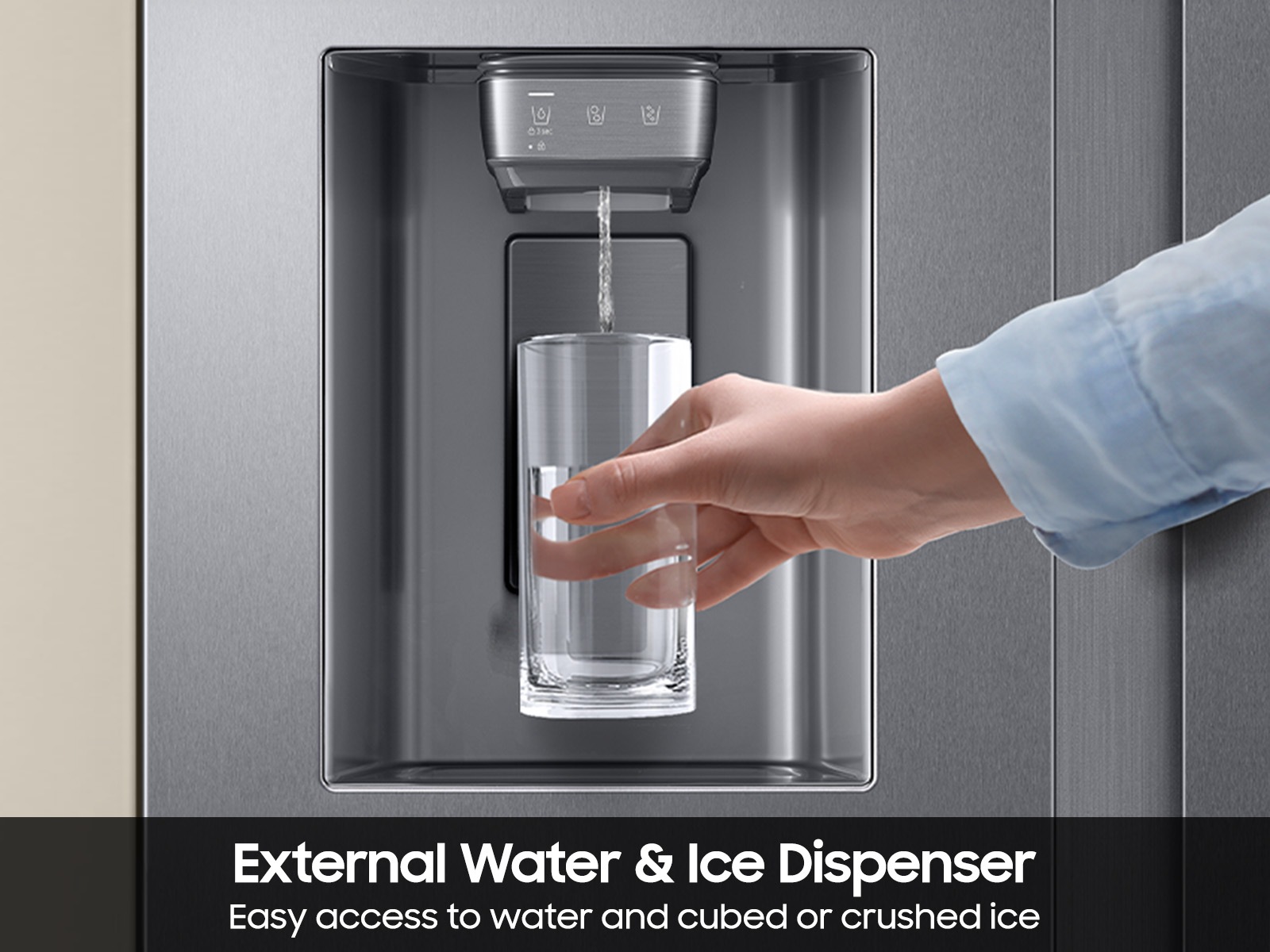 Bespoke AI Side-by-Side Sphere Ice™ | External Water &amp; Ice Dispenser 27 cu.ft. Stainless Steel
