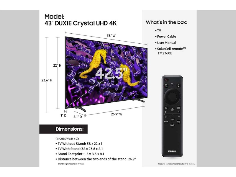 43" Class Crystal UHD DUX1E L-Perspective Gray 