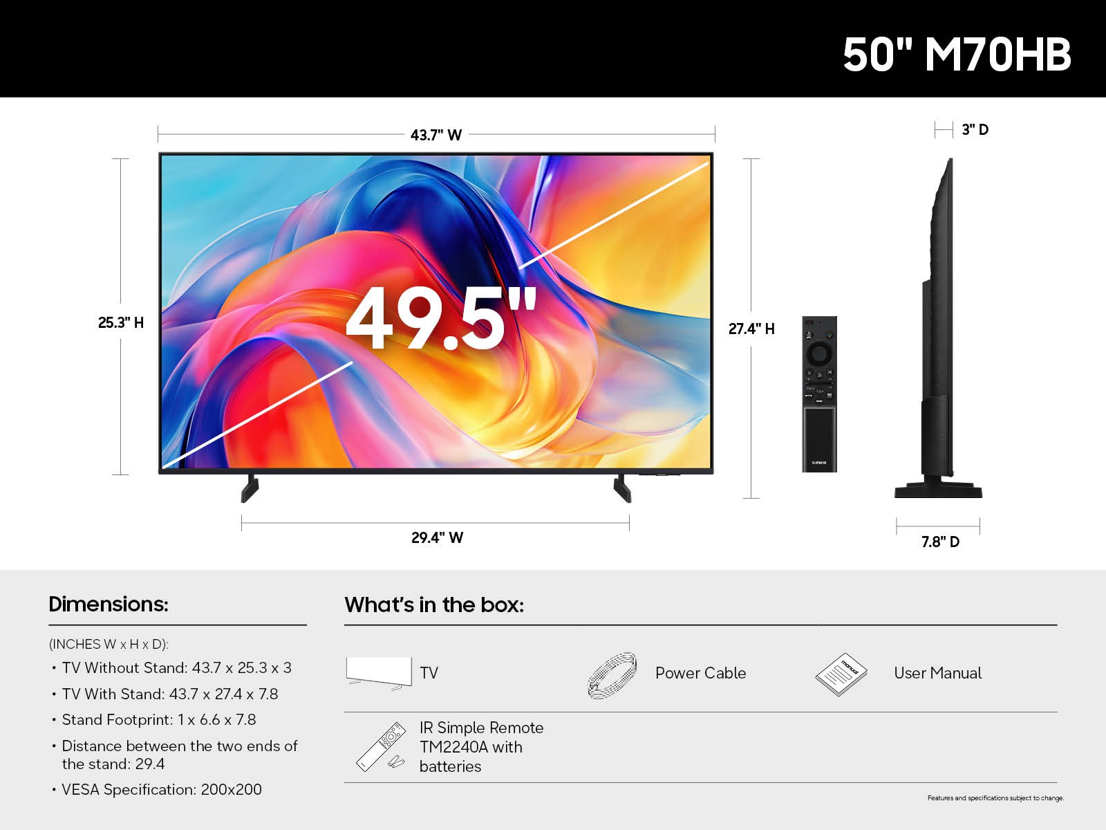 50 Inch Class Mini LED M70HB 4K Samsung TV (2026) Titanium Black