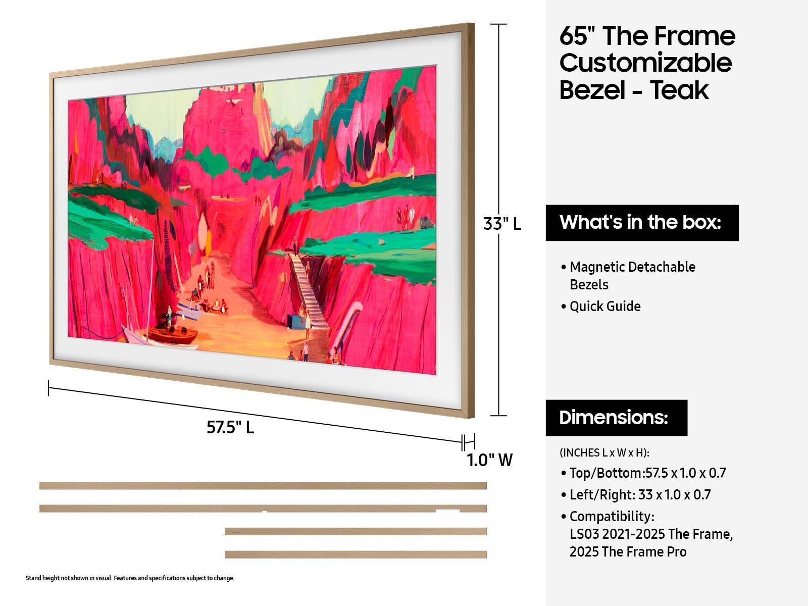 65" The Frame Customizable Bezel - Modern Teak Beige Wood