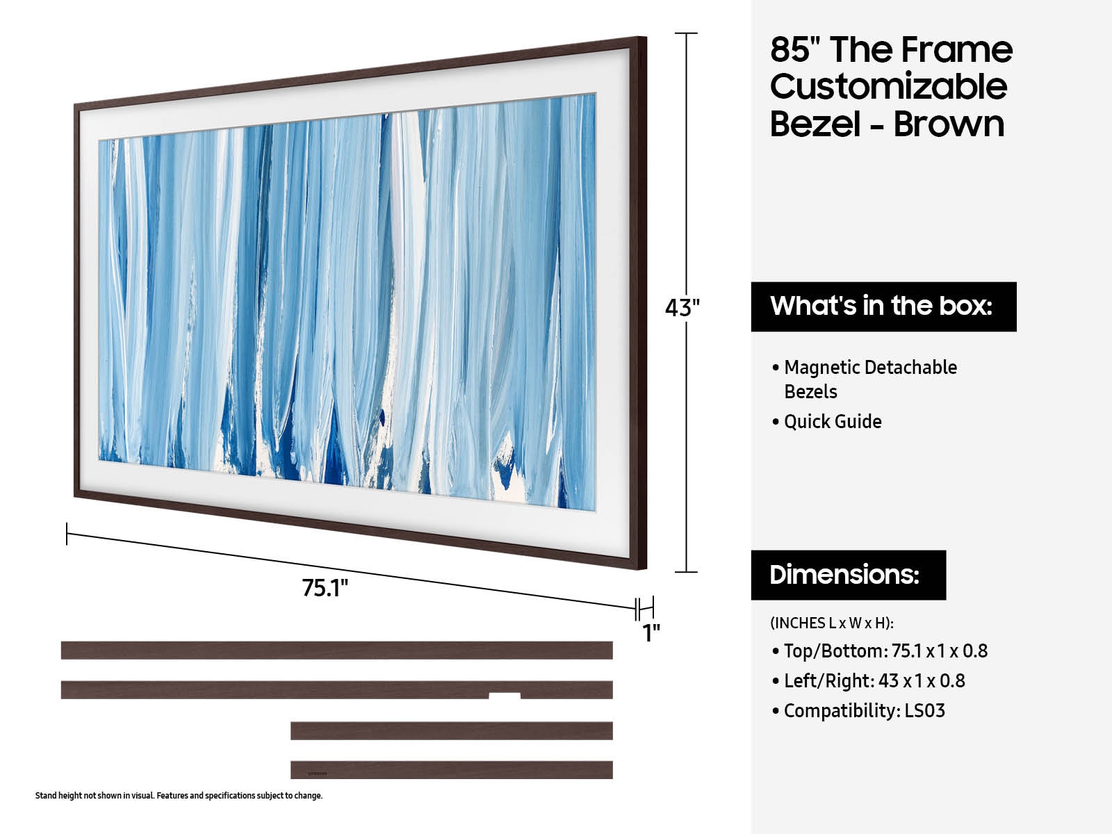85 Inch The Frame Customizable Bezel -Modern Brown Amber Brown