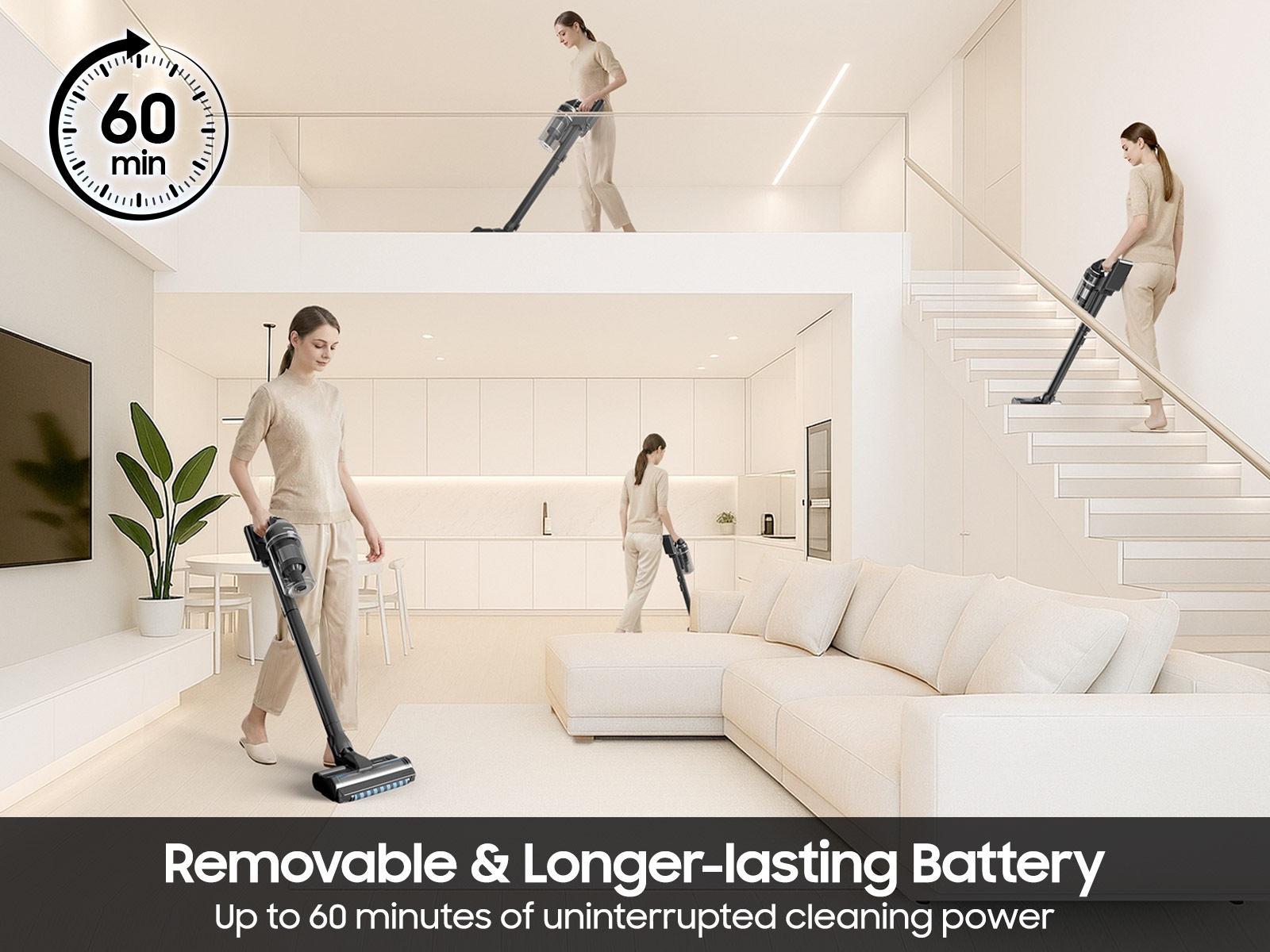Jet 95S Stick Vacuum Cleaner 280W / 60min 2.49kg with the Slim LED Brush Soapstone Charcoal