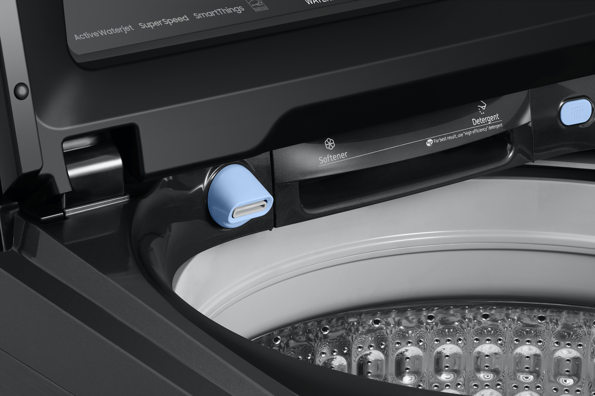 5.2 cu. ft. Large Capacity Smart Top Load Washer with Super Speed Wash in Brushed Black Water-Jet-Detail2 Black 