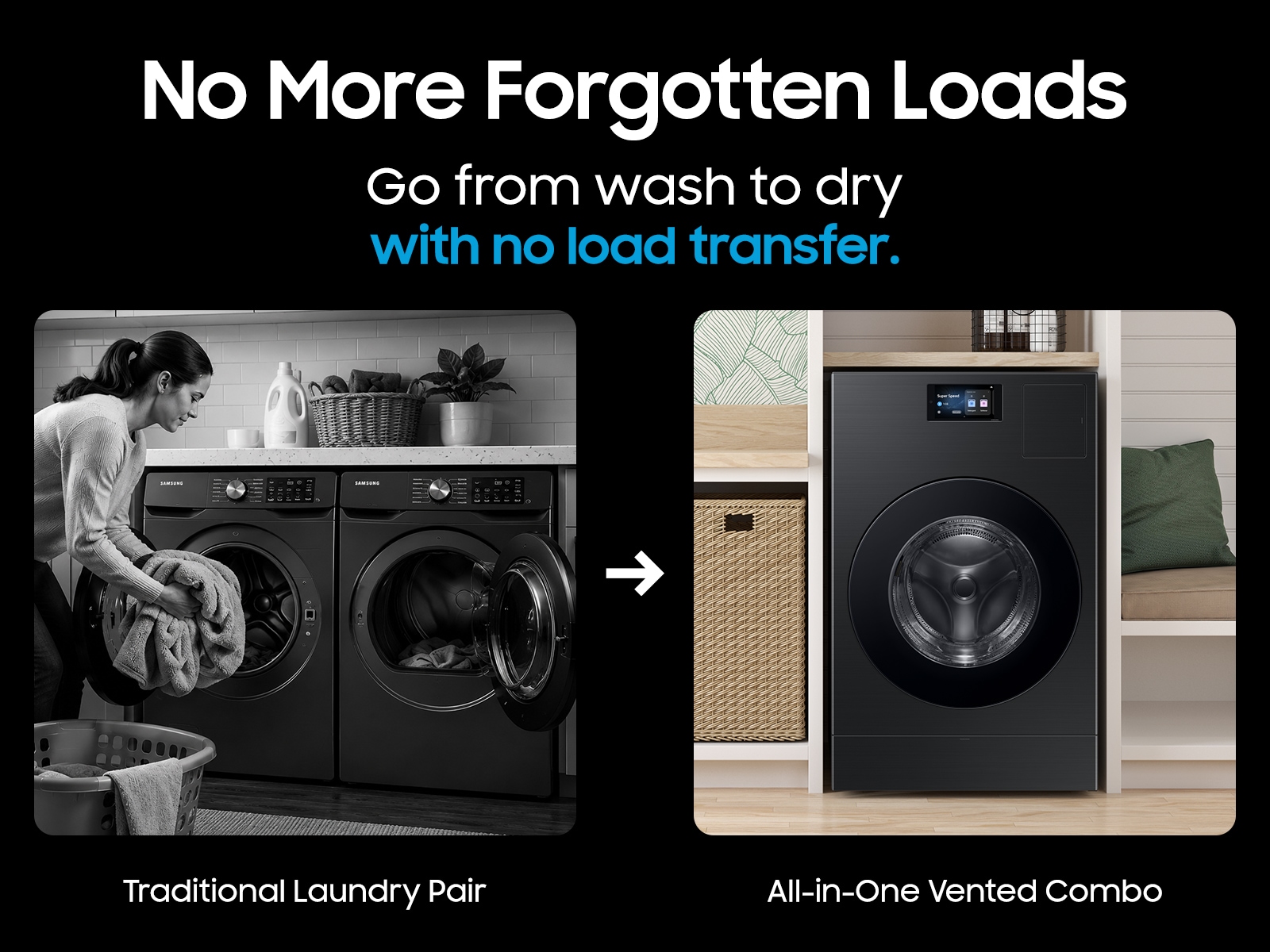 5.3 cu. ft. Bespoke AI Laundry Vented Combo™ All-in-One Ultra Capacity Washer and Electric Dryer with AI Home Black