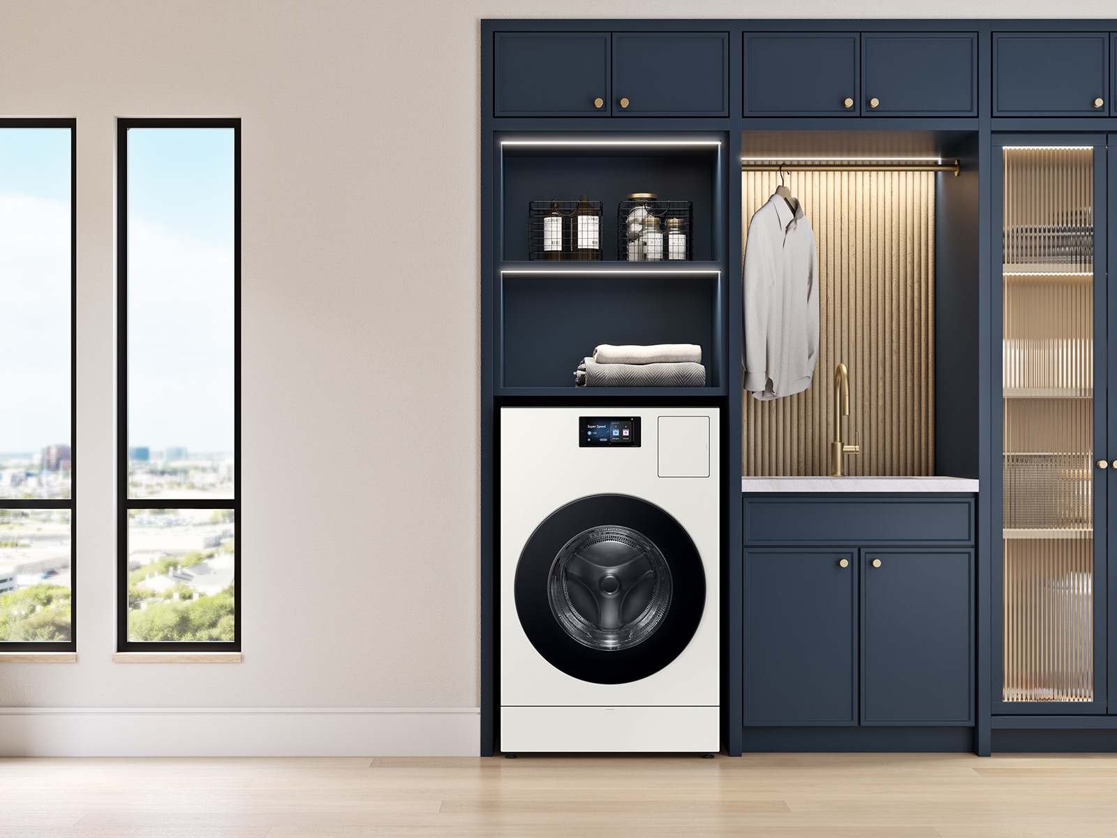 Bespoke AI All-in-One Vented Combo AI Home 7" LCD Display AI OptiWash™ &amp; Dry 5.3 cu.ft. Ivory