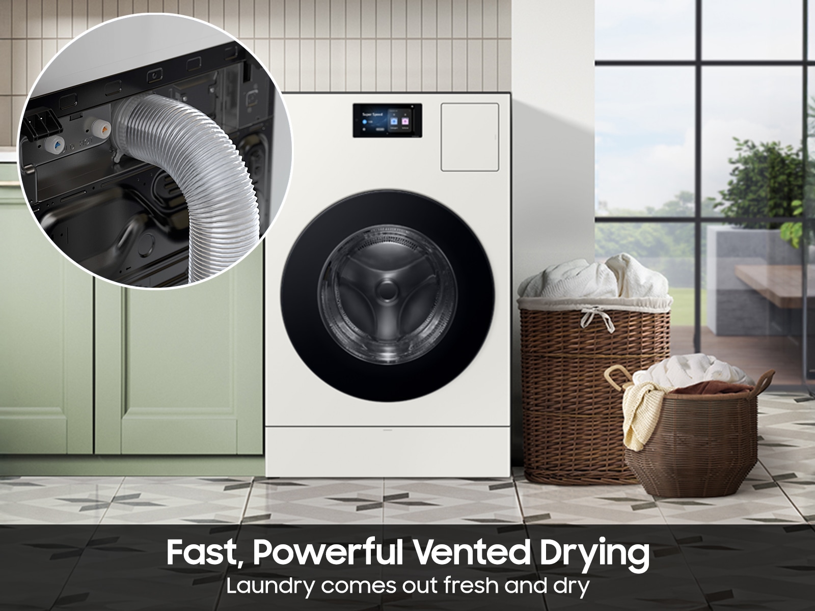 Bespoke AI All-in-One Vented Combo AI Home 7" LCD Display AI OptiWash™ &amp; Dry 5.3 cu.ft. Ivory