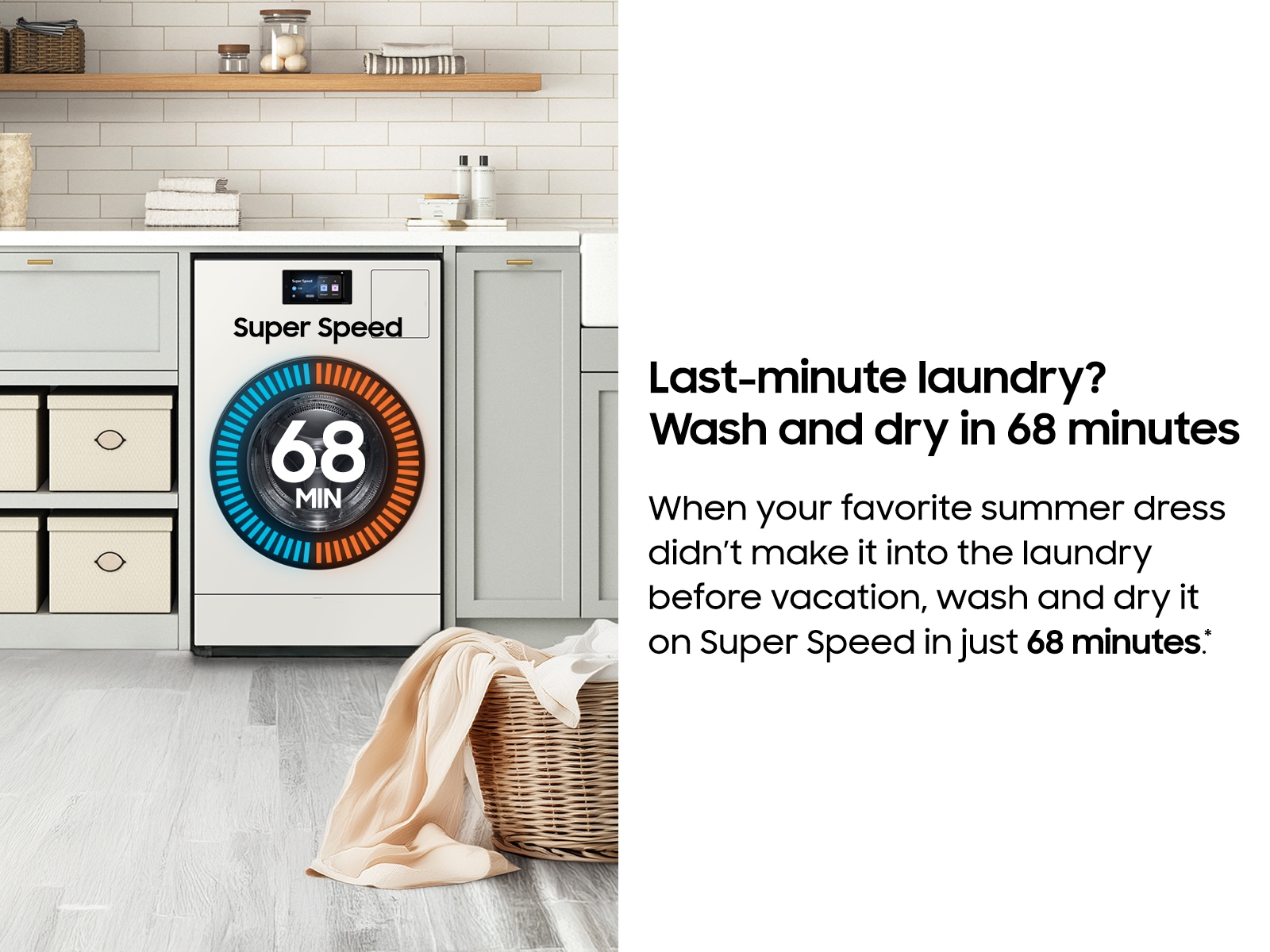 Bespoke AI All-in-One Vented Combo AI Home 7" LCD Display AI OptiWash™ &amp; Dry 5.3 cu.ft. Ivory