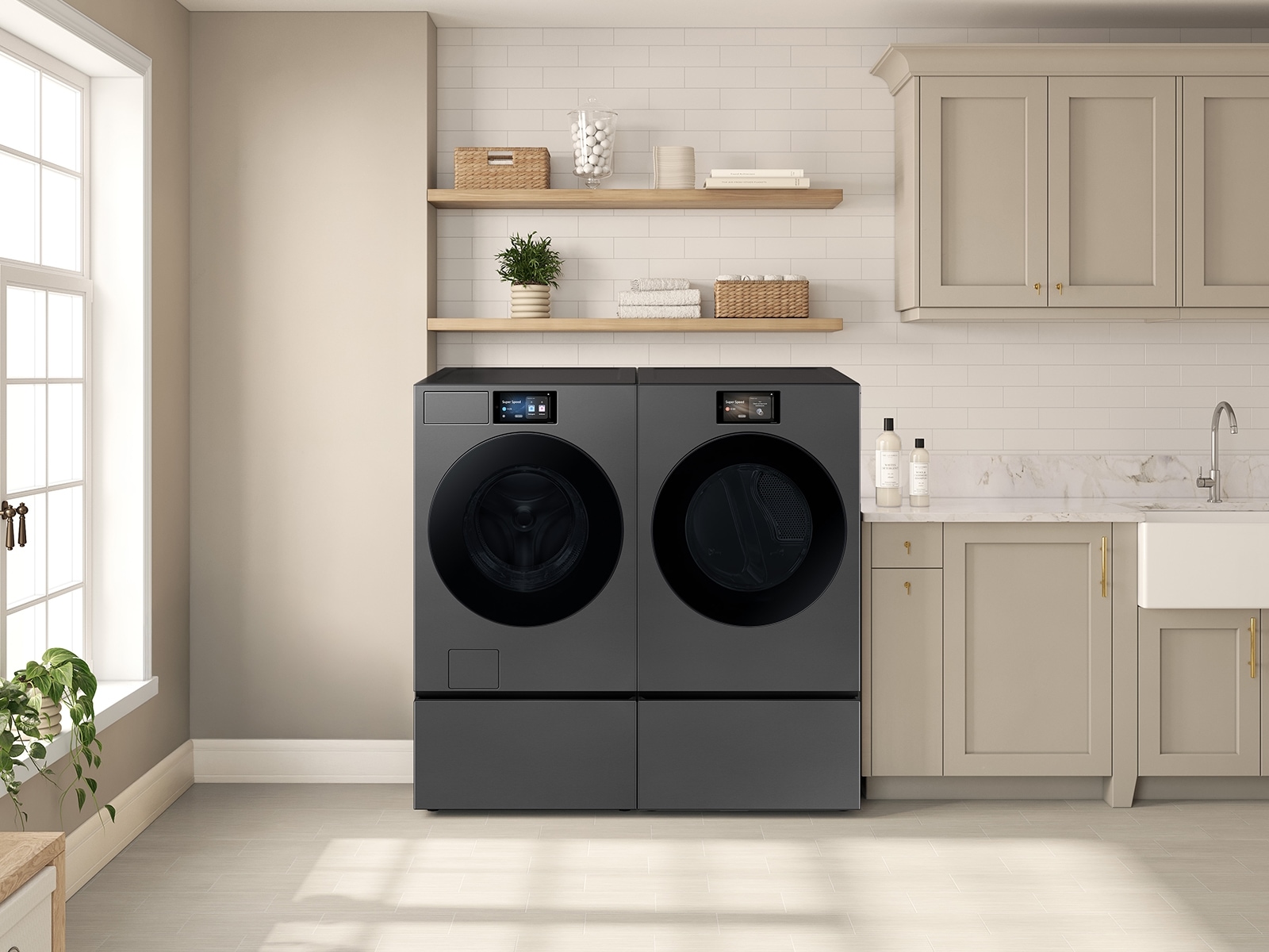 Bespoke 27" Wide Laundry Pedestal with Storage Drawer Dark Gray