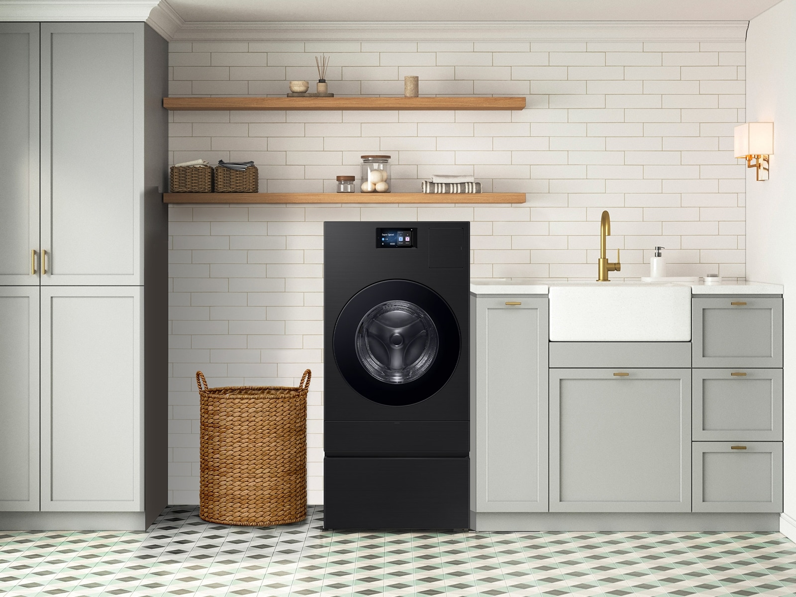 Bespoke AI Laundry Combo™ Pedestal with Storage Drawer in Brushed Black Brushed Black