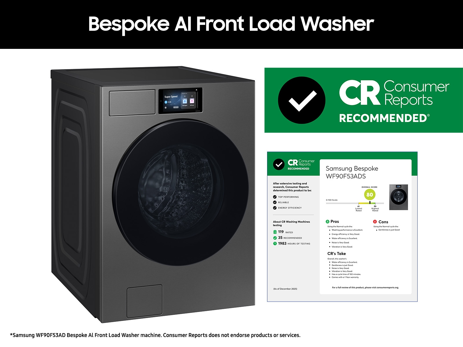 5.3 cu. ft. Bespoke AI Ultra Capacity Front Load Washer with AI Home and AI OptiWash+ in Dark Steel  Dark Steel