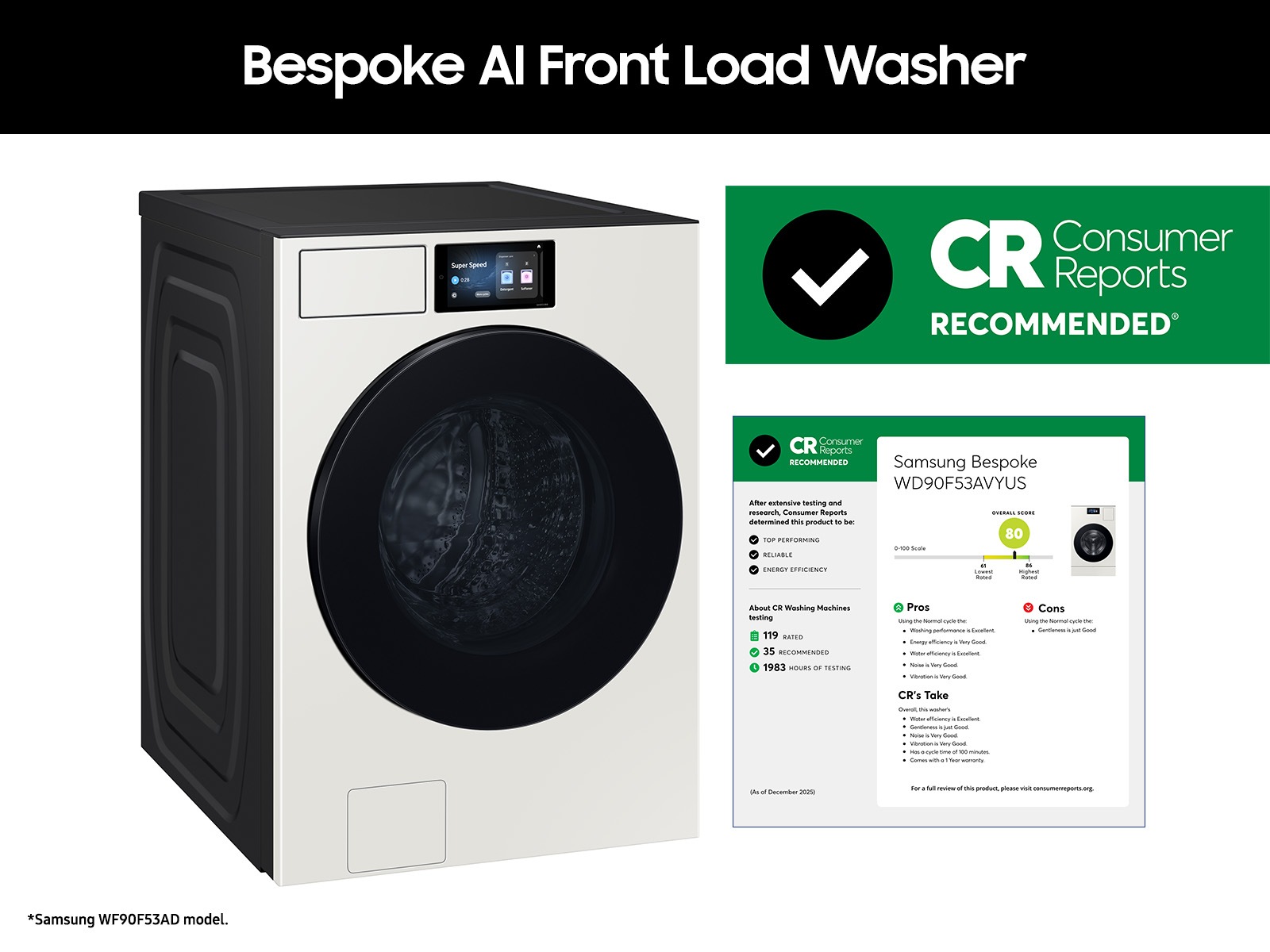 5.3 cu. ft. Bespoke AI Ultra Capacity Front Load Washer with AI Home and AI OptiWash+ in Ivory Ivory