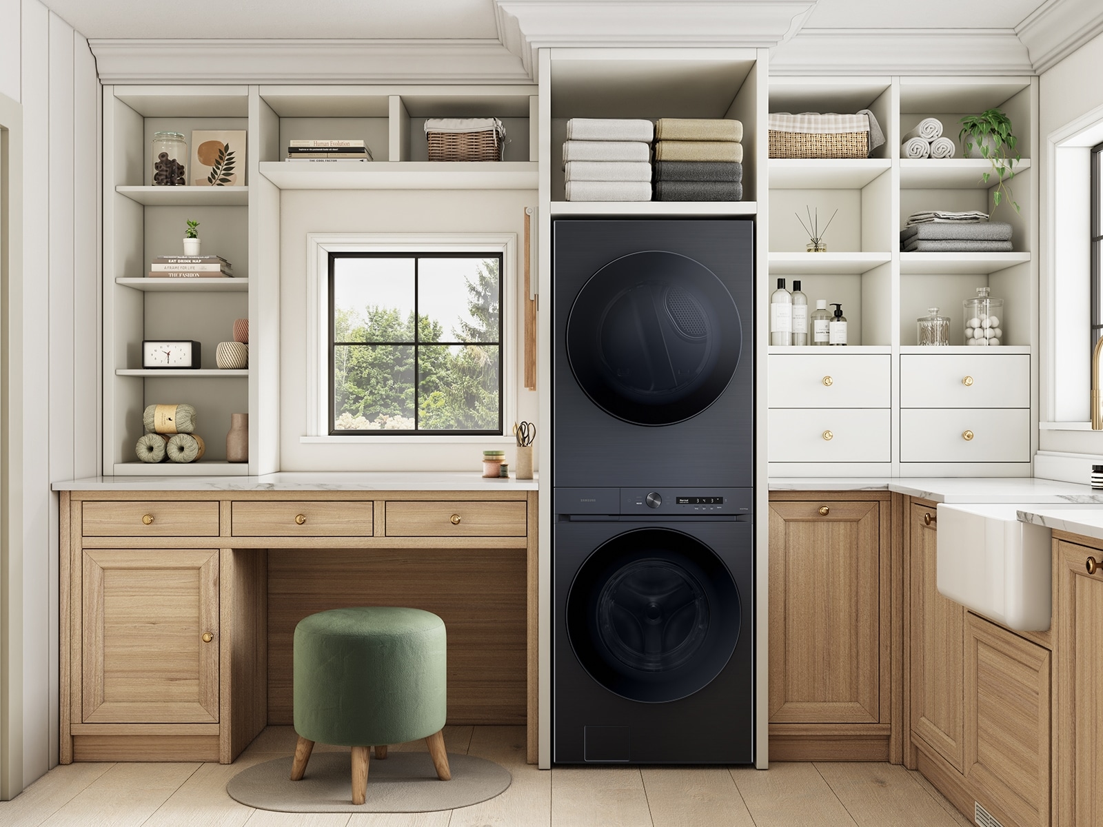 Bespoke AI Laundry Hub™ 4.6 cu. ft. Large Capacity Single Unit Washer with Flex Auto Dispense System and 7.6 cu. ft. Gas Dryer in Brushed Black